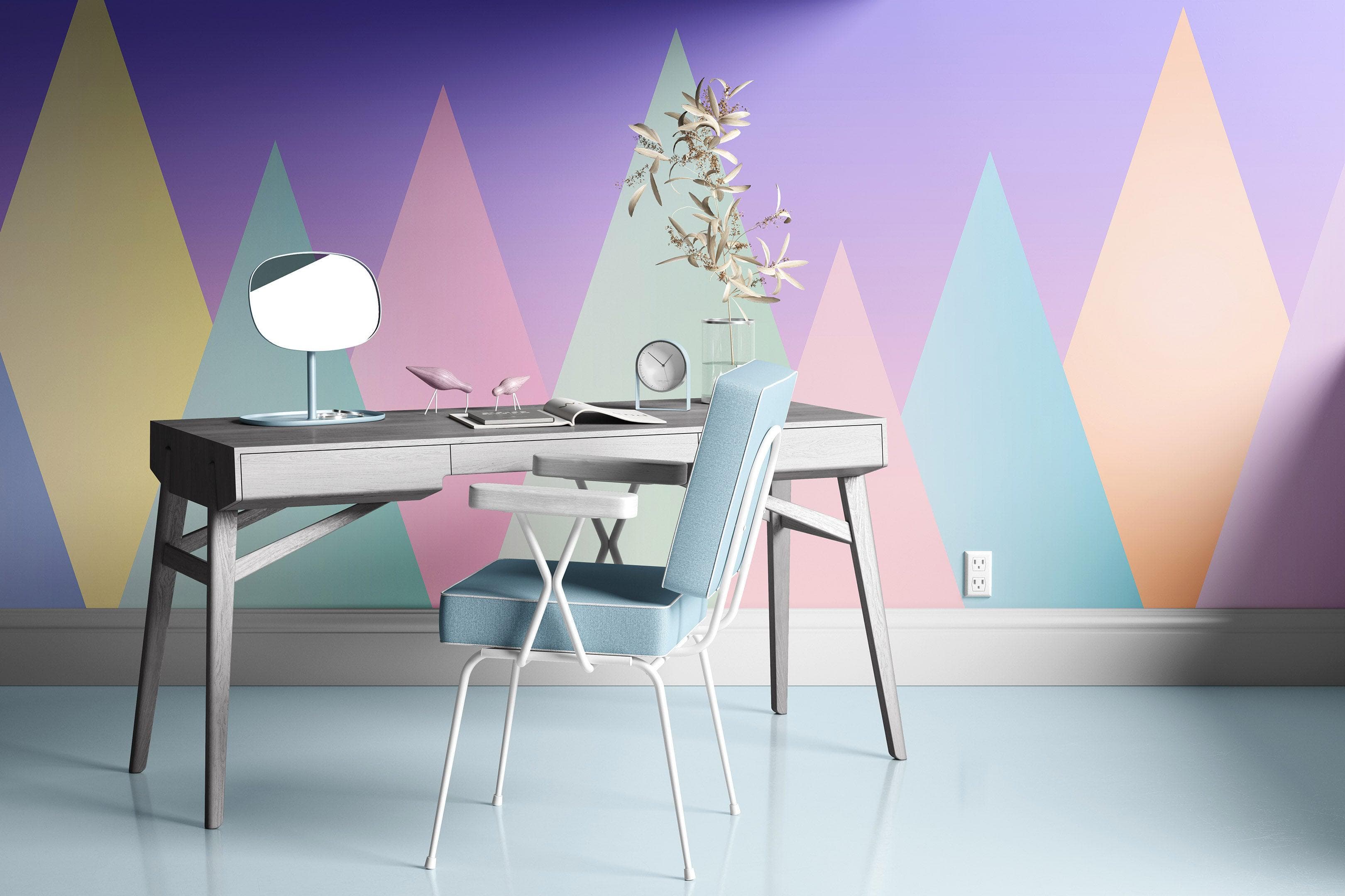 Geometric Triangular Mountain Wall Mural. Pastel Color Peel and Stick Wallpaper. #6388