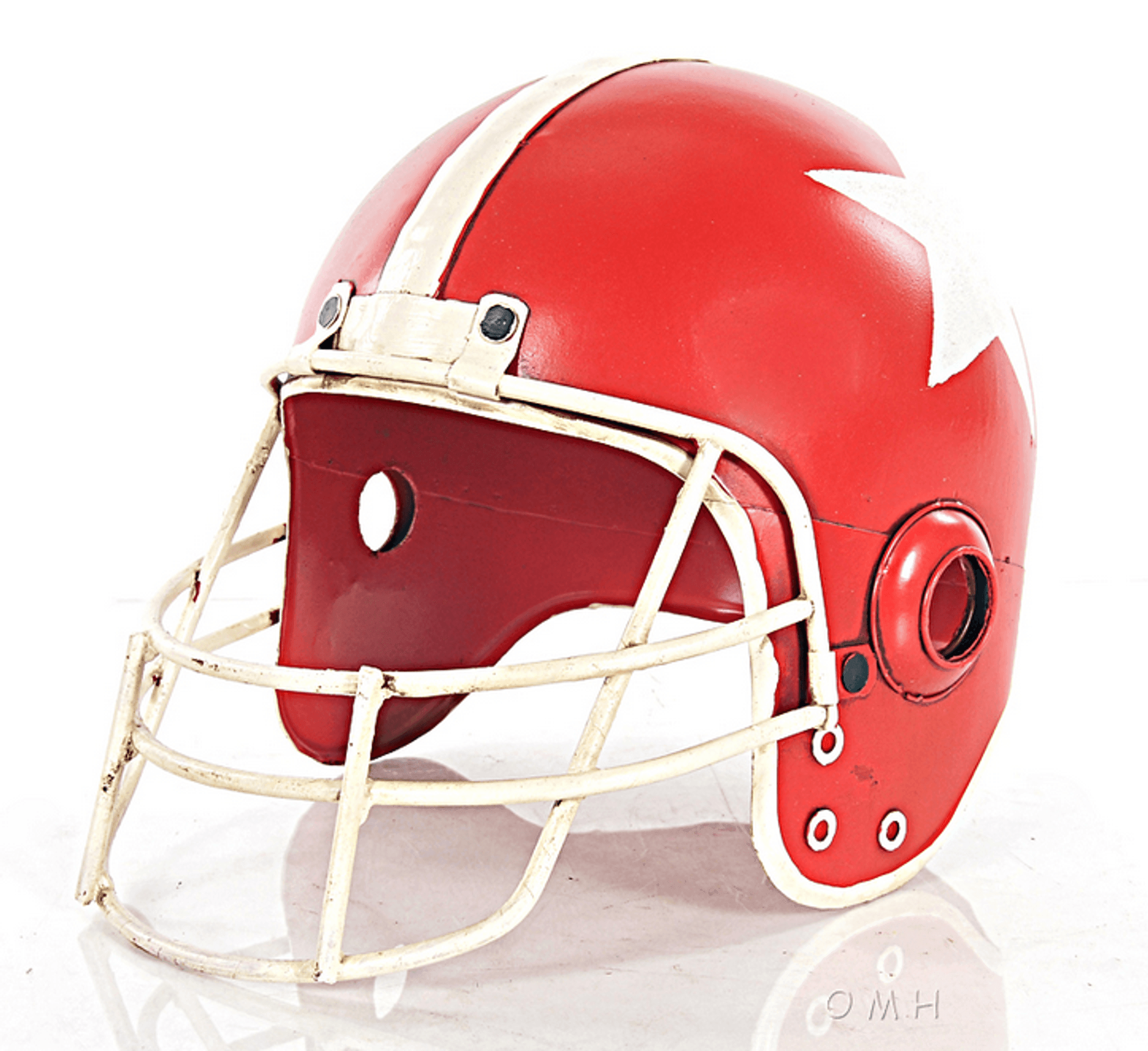 Handmade Red Football Helmet With White Star Decor - PRHOMZ