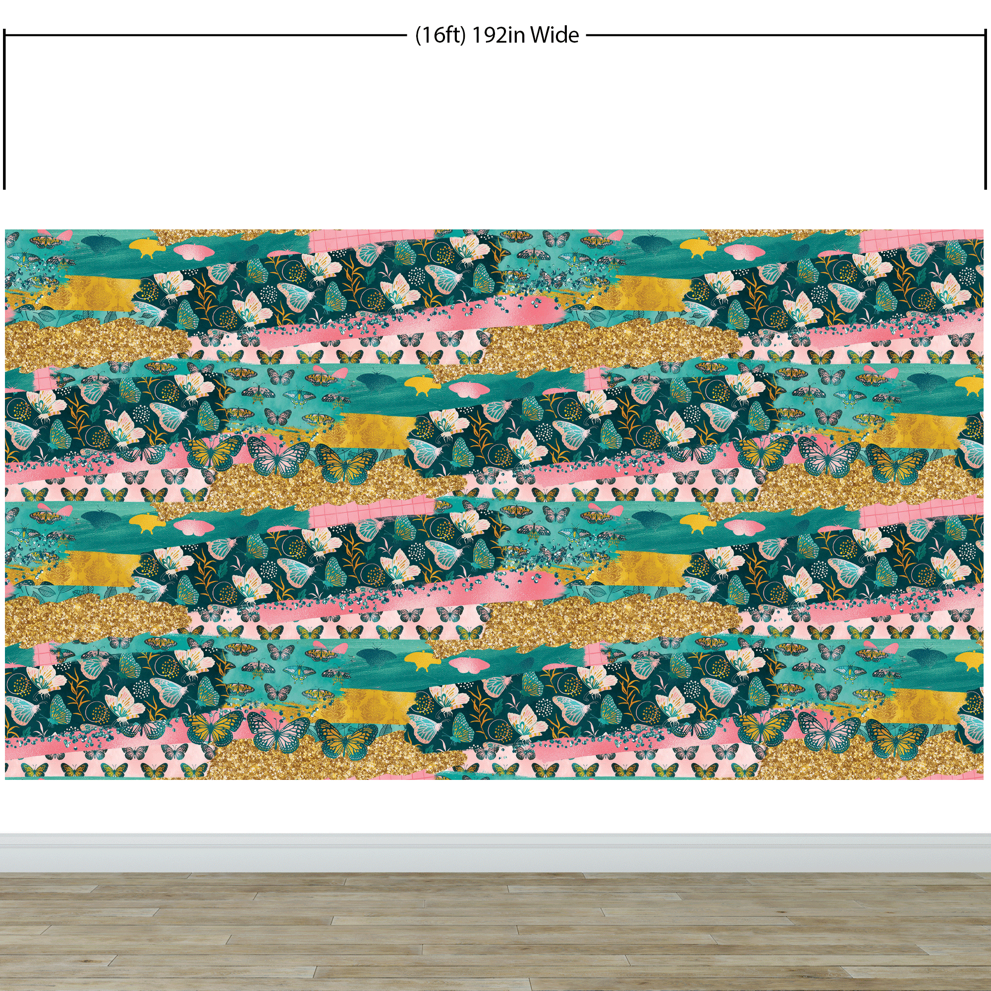 Pink Butterflies Abstract Pattern Wall Mural. Retro Pink Color Illustration Design. #6434