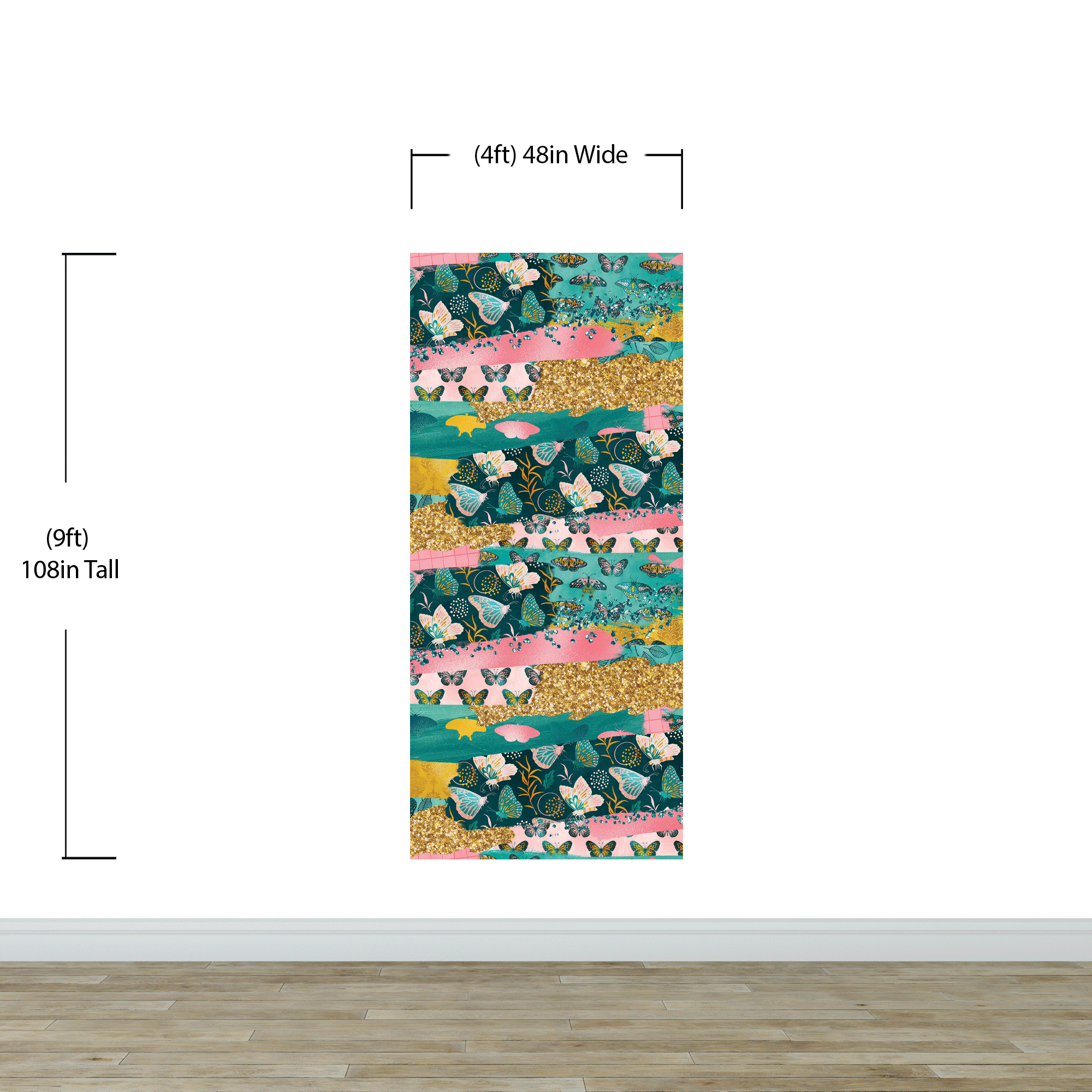 Pink Butterflies Abstract Pattern Wall Mural. Retro Pink Color Illustration Design. #6434