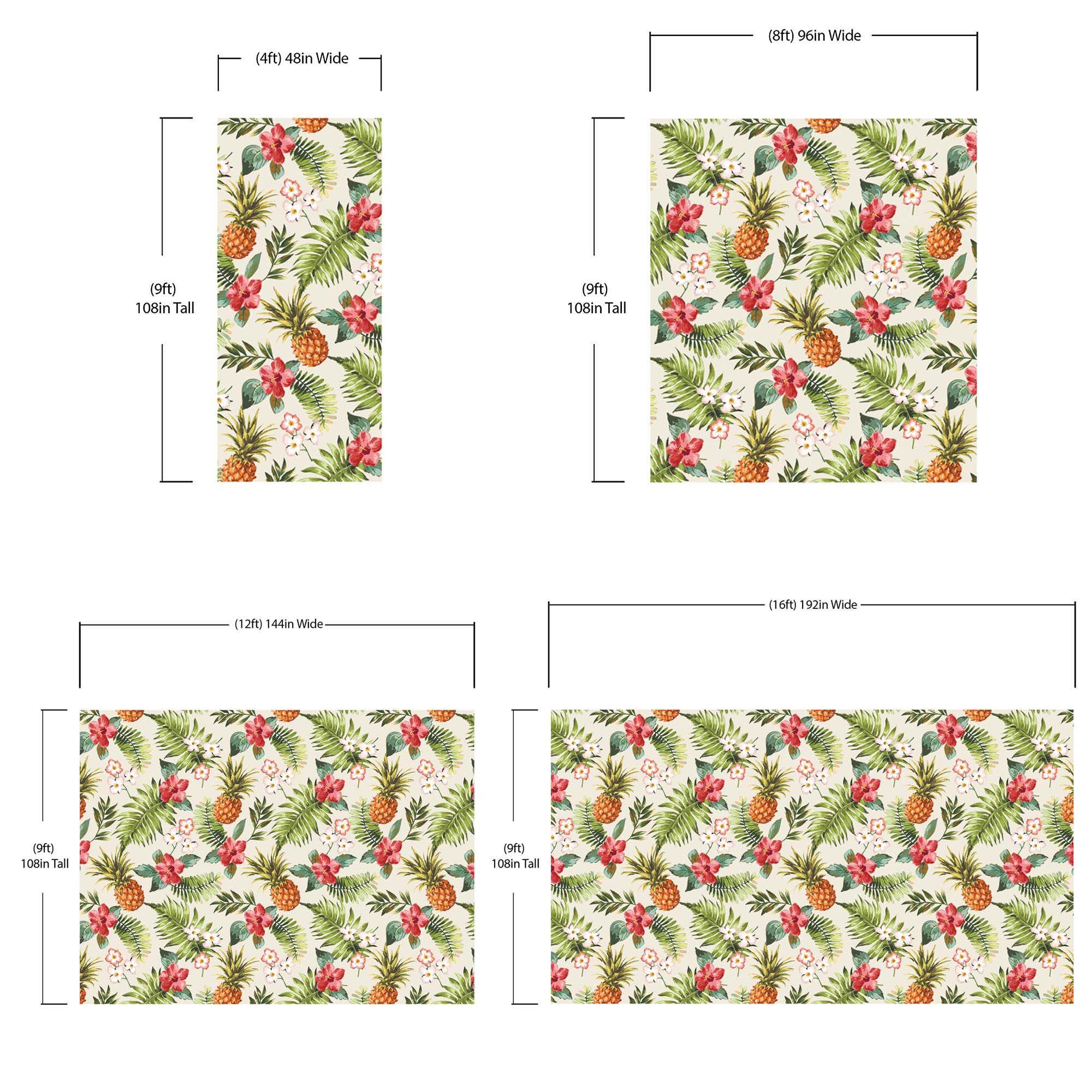 Pineapple Tropical Vibe Wall Mural. Hawaiian Theme Peel and Stick Wallpaper. Paradise Vibe Theme Decor. #6447