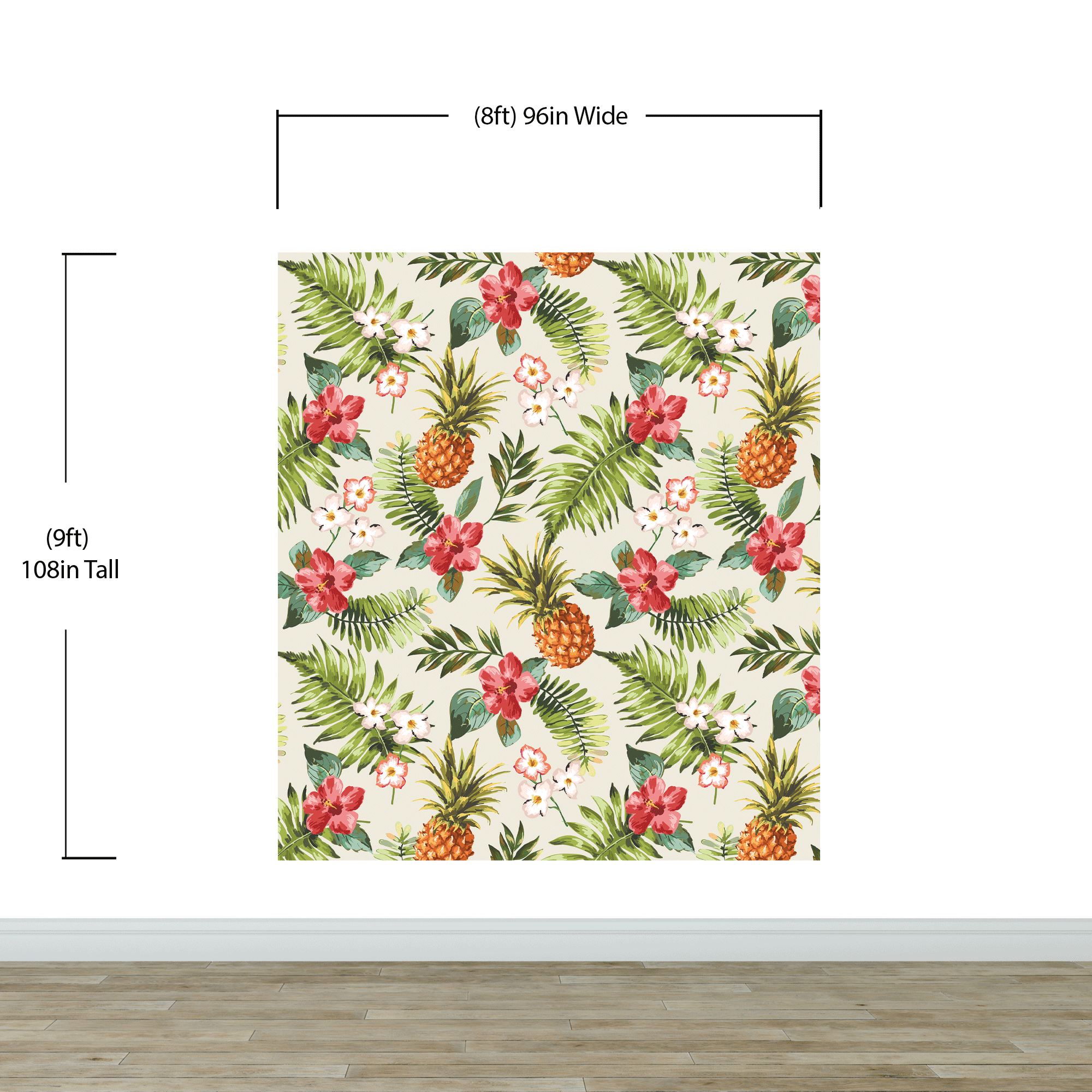 Pineapple Tropical Vibe Wall Mural. Hawaiian Theme Peel and Stick Wallpaper. Paradise Vibe Theme Decor. #6447
