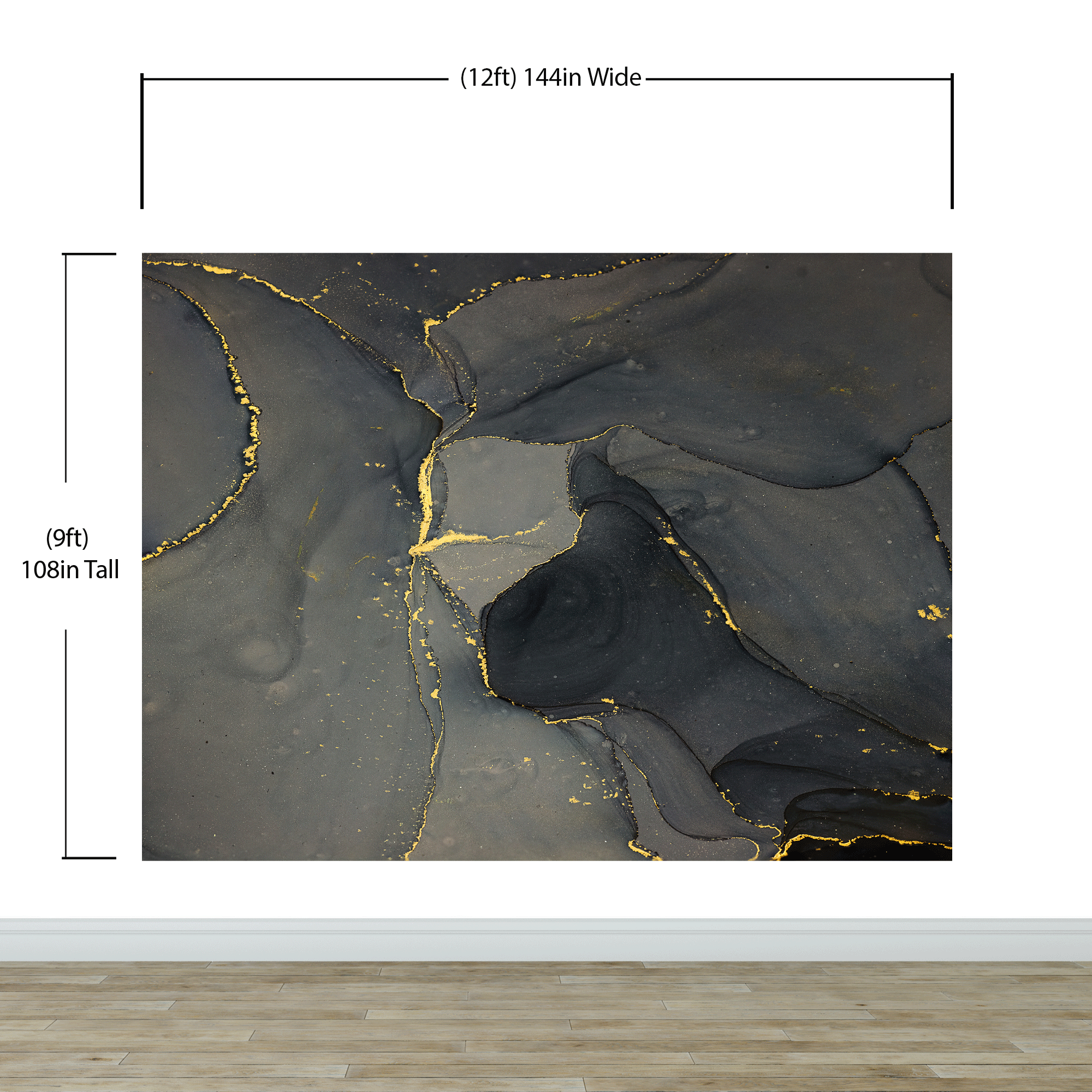 Abstract Black and Gold Agate Marble Stone Pattern Wall Mural. Removable Peel and Stick Wallpaper. #6454
