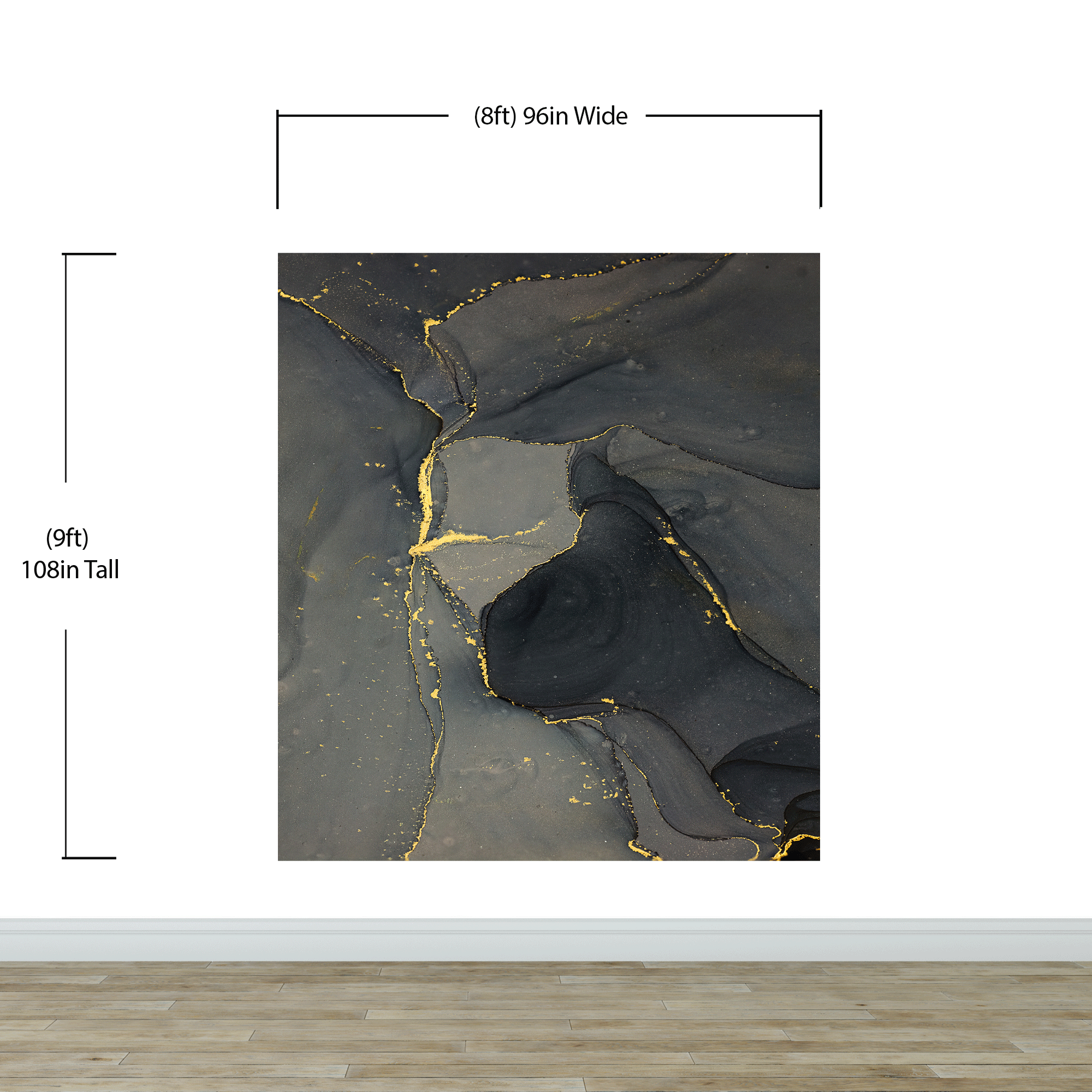 Abstract Black and Gold Agate Marble Stone Pattern Wall Mural. Removable Peel and Stick Wallpaper. #6454