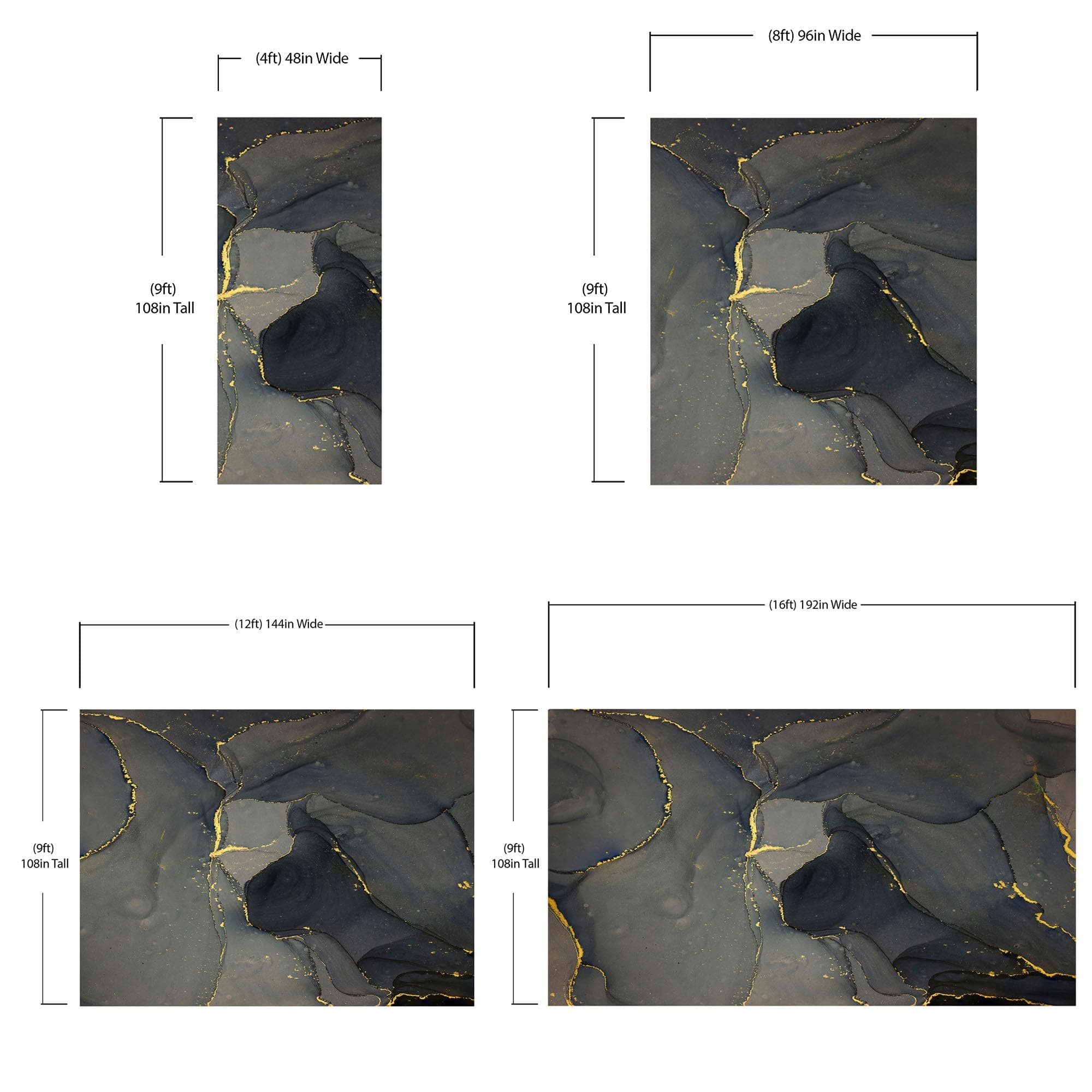 Abstract Black and Gold Agate Marble Stone Pattern Wall Mural. Removable Peel and Stick Wallpaper. #6454