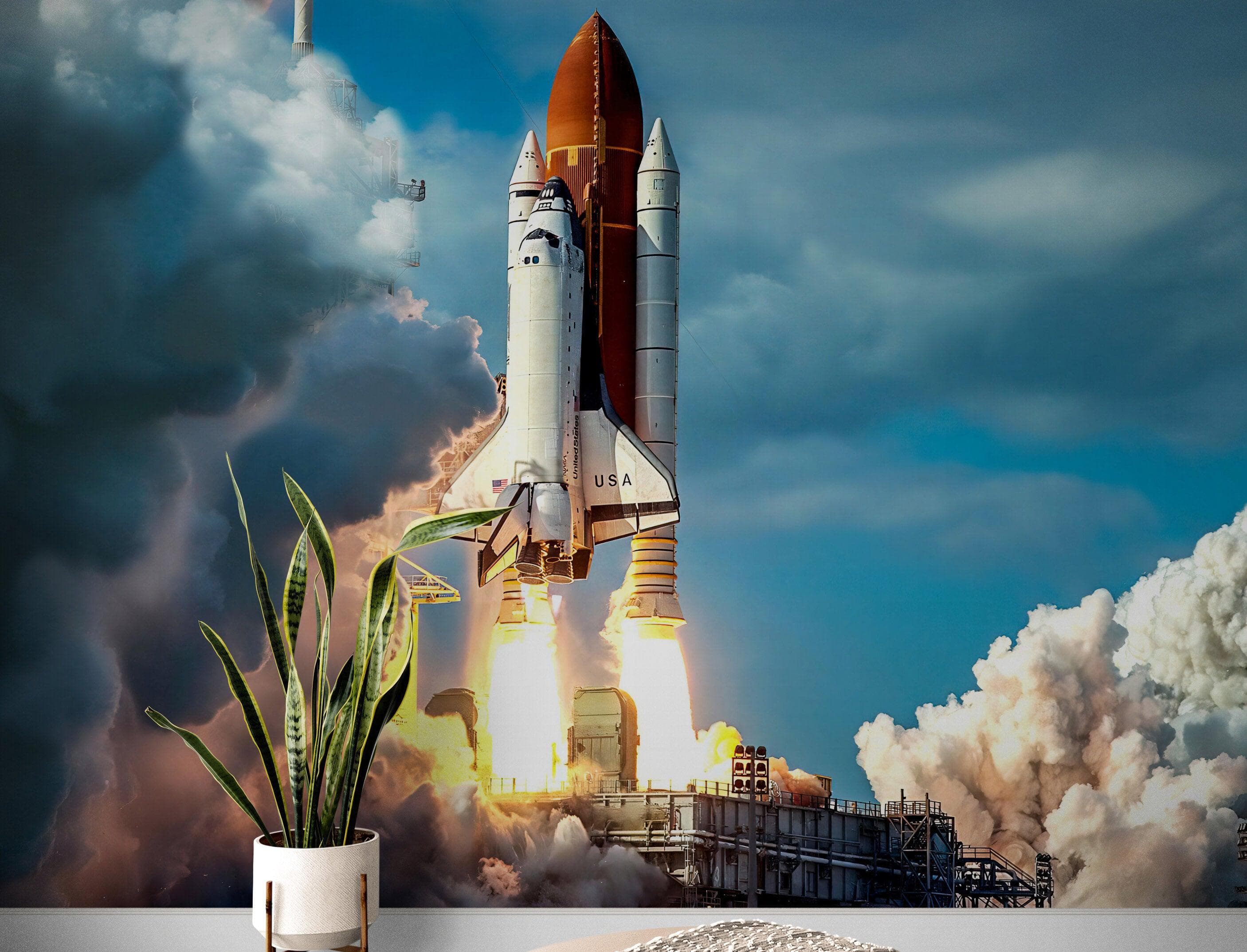 Space Shuttle Wall Mural Wallpaper. NASA Theme Wall Decor. #6470