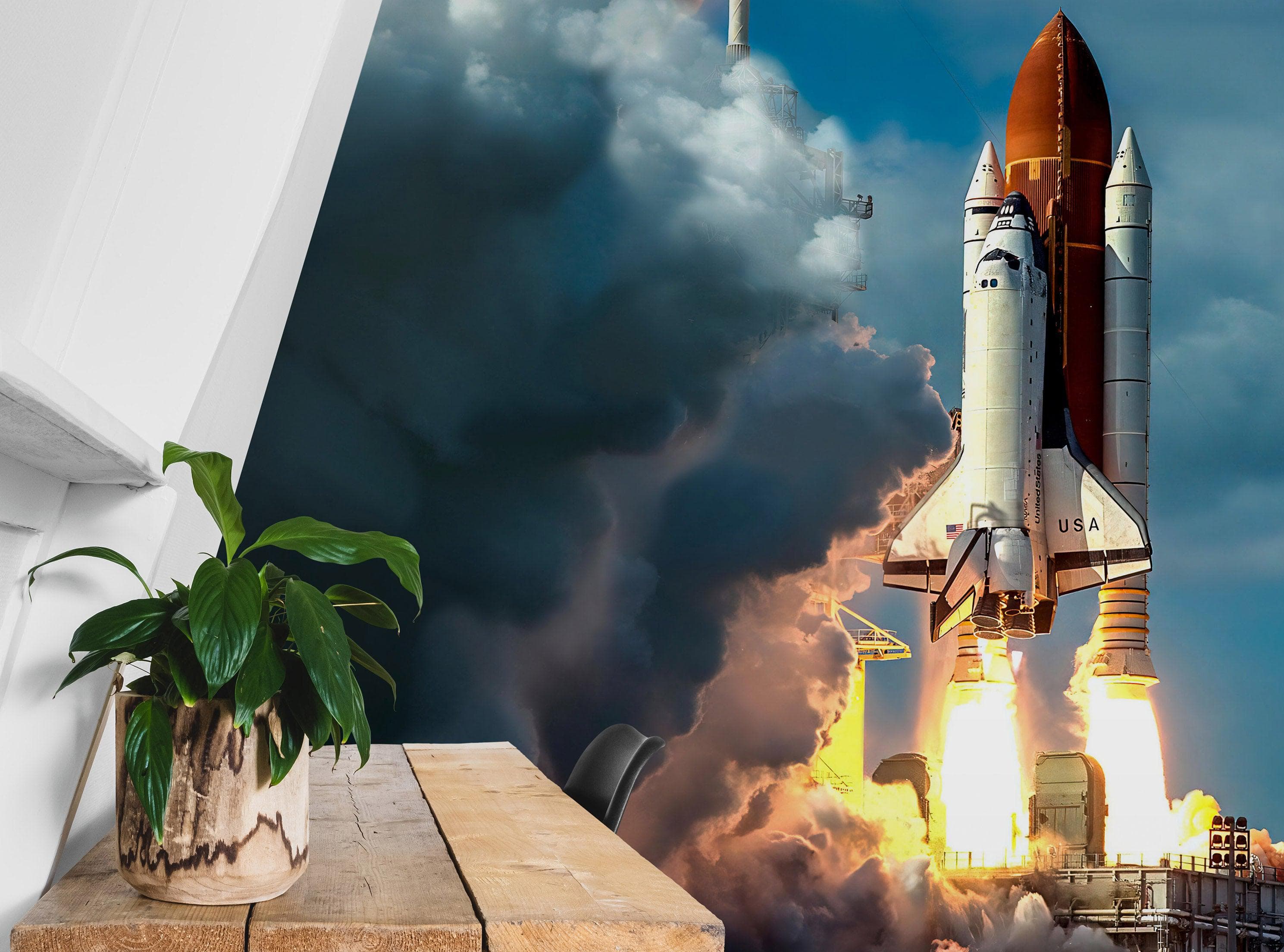 Space Shuttle Wall Mural Wallpaper. NASA Theme Wall Decor. #6470