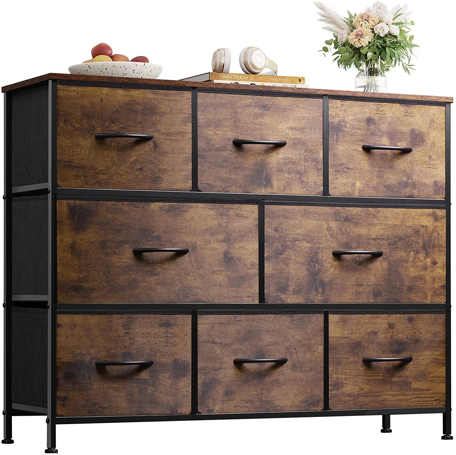 Rustic Brown Dresser With 8 Large Deep Drawers For Bedroom