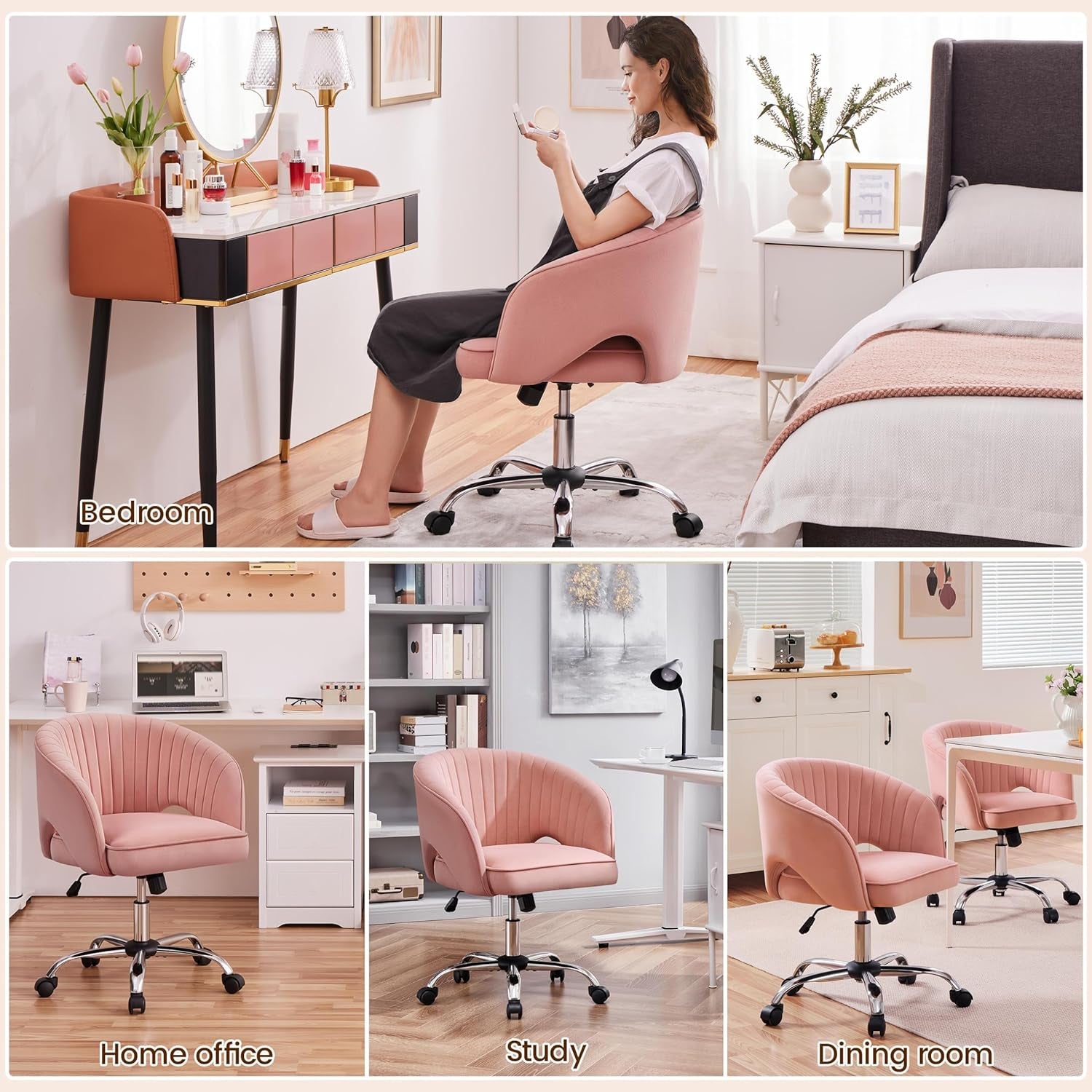 Pink Velvet Desk Chair Backrest Office Chair Modern