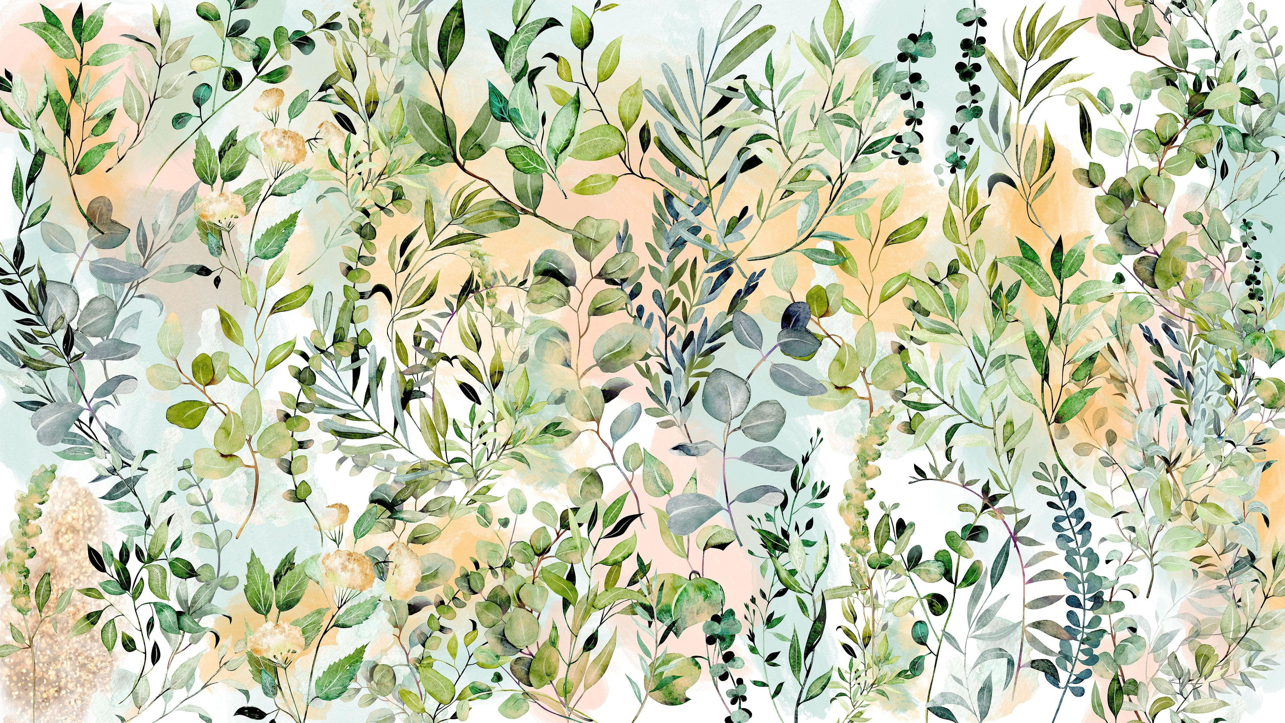 Eucalyptus Wallpaper in Pastel Color Watercolor. #6483