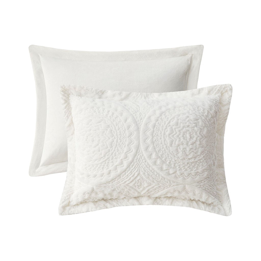 King/Cal King Embroidered Medallion Faux Fur Comforter Mini Set