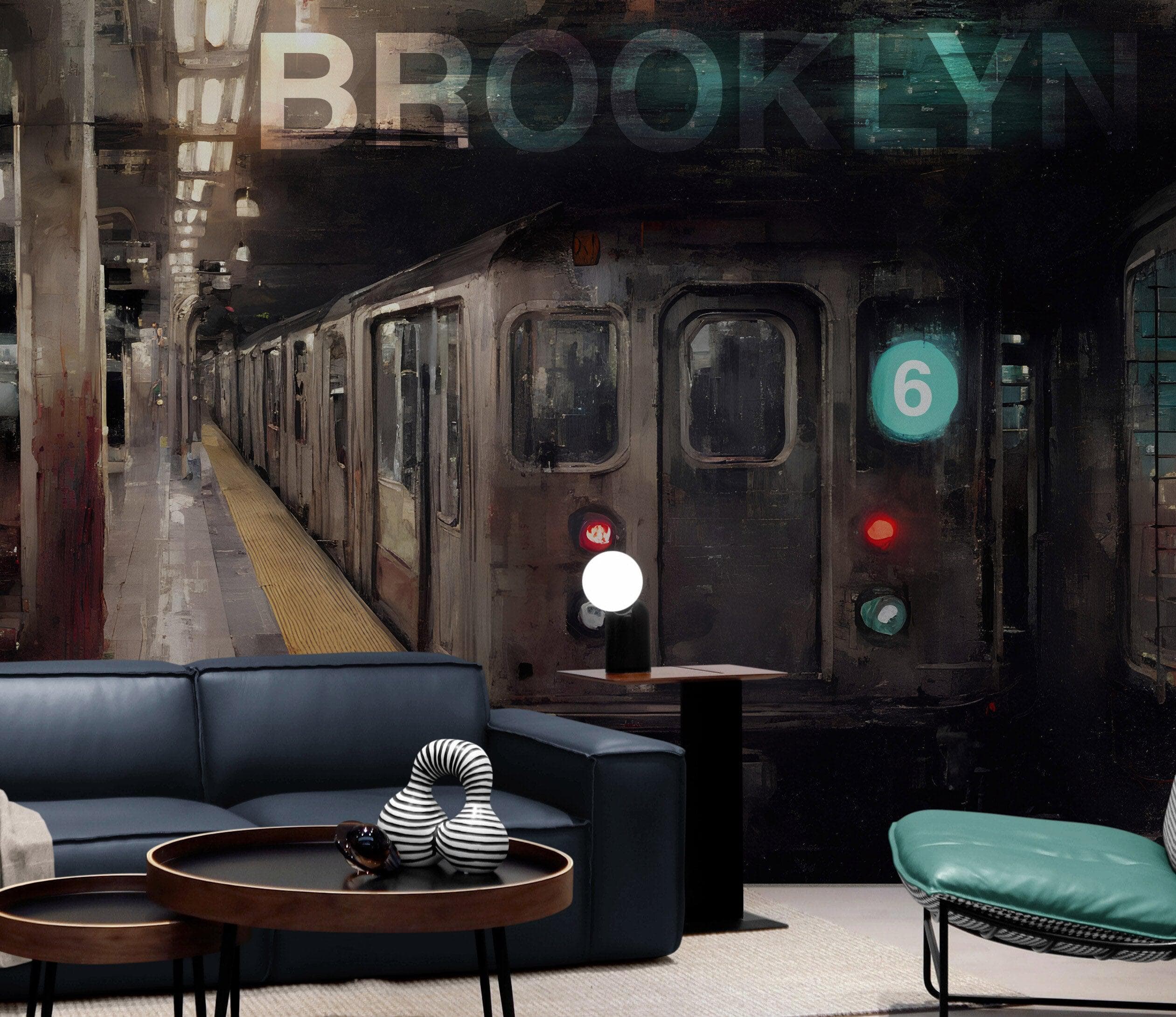 Brooklyn Art Wallpaper. Subway 6 Train Peel and Stick Wall Mural #6516