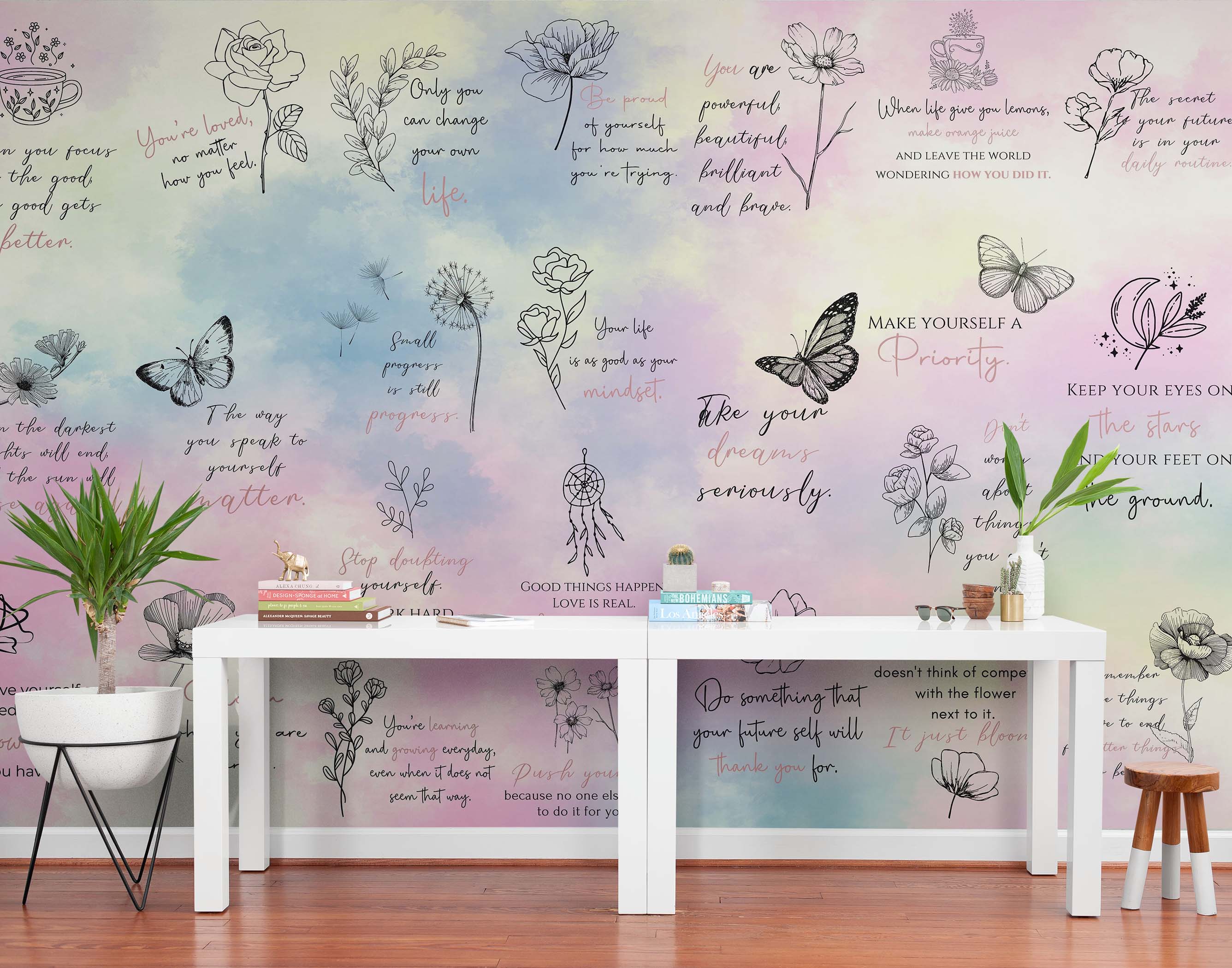 Affirmation Quote Wallpaper. Self Care Meditation Quote Bedroom Decor. #6545