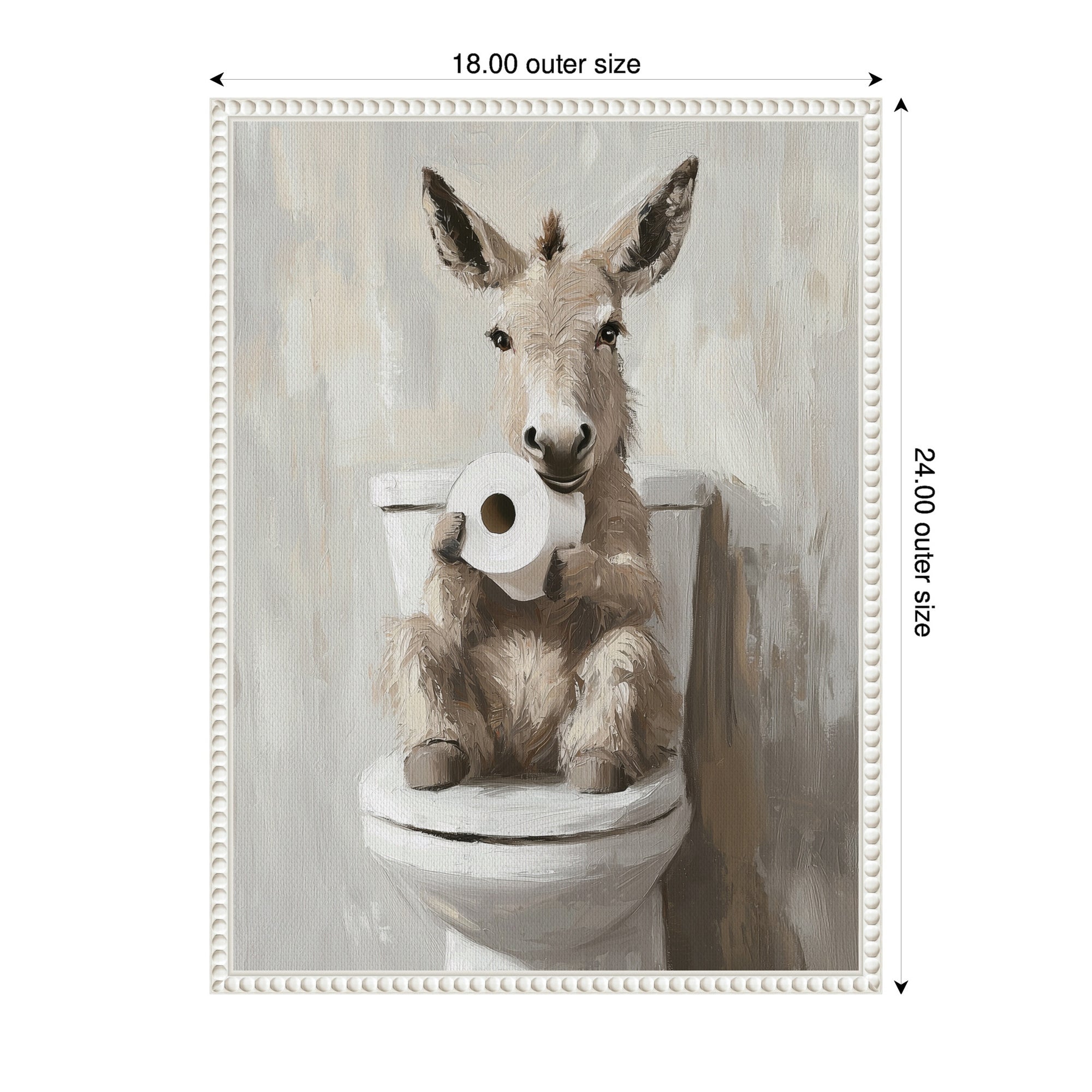 Sylvie Cute Donkey Holding Toilet Paper Roll Toilet Bathroom Art Framed Canvas by The Creative Bunch Studio