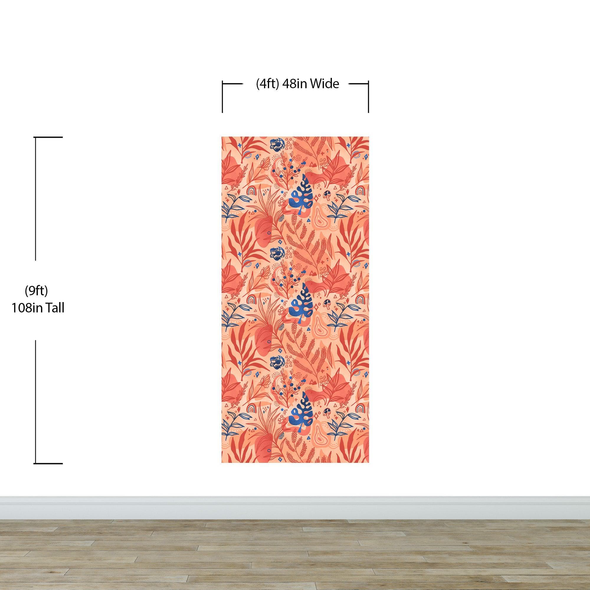Fern Botanical Wallpaper. Colorful Orange Wall Mural. #6558