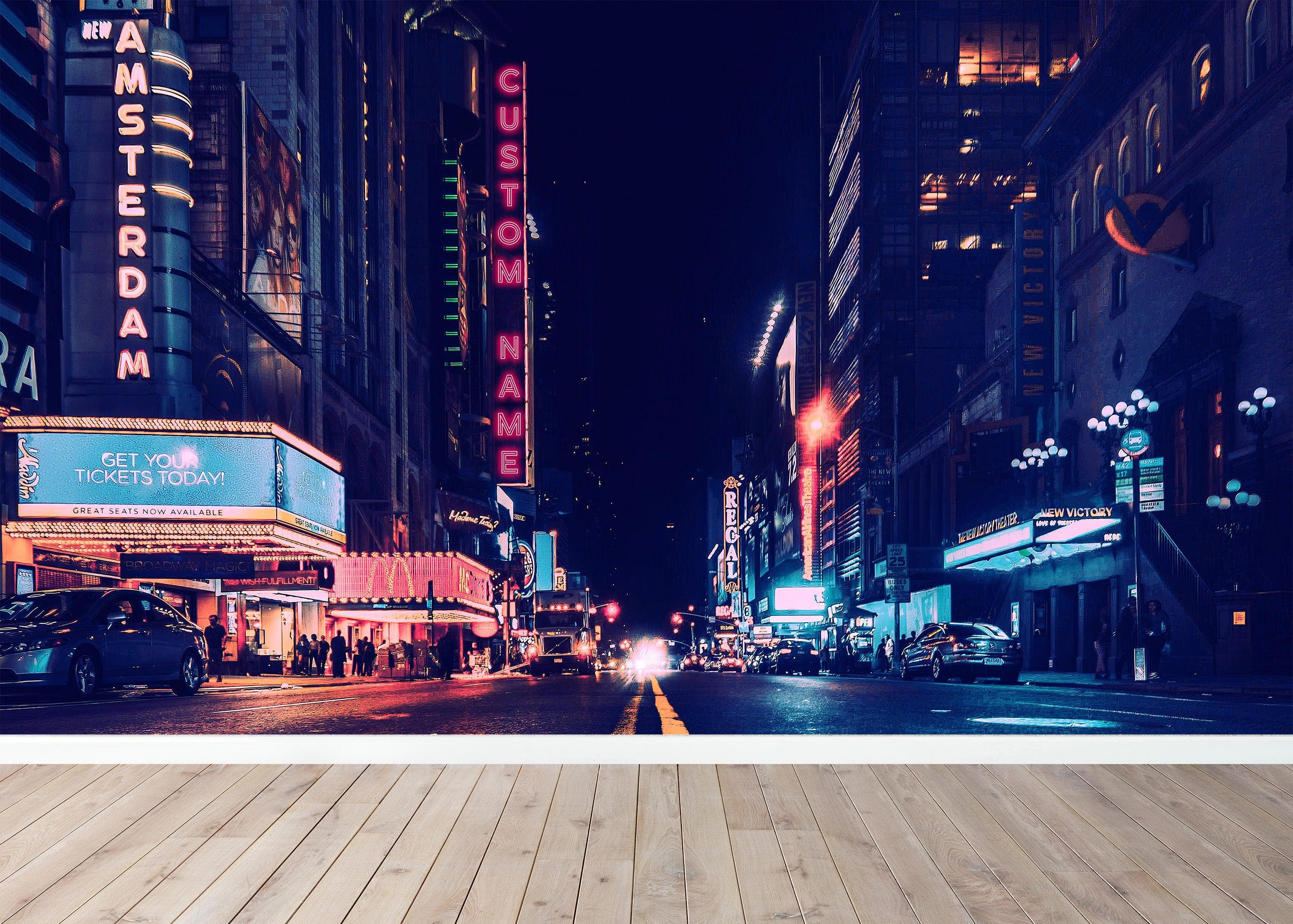 Personalized Neon Name on City Billboard Wall Mural. #6595