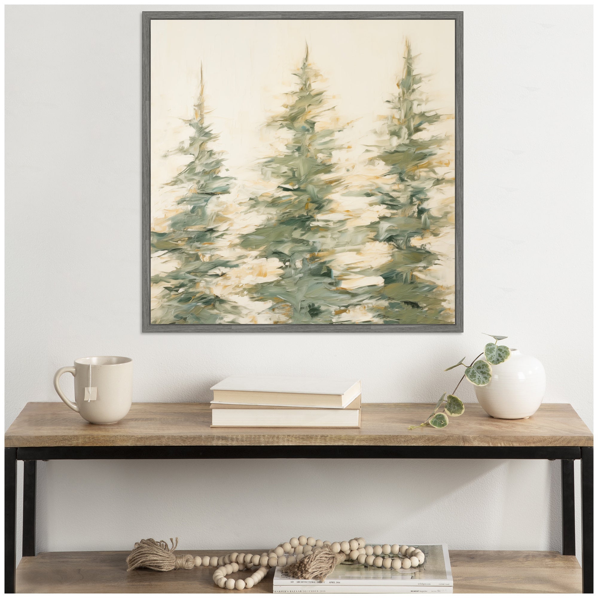 Sylvie Evergreen Trees Abstract Framed Canvas by The Creative Bunch Studio