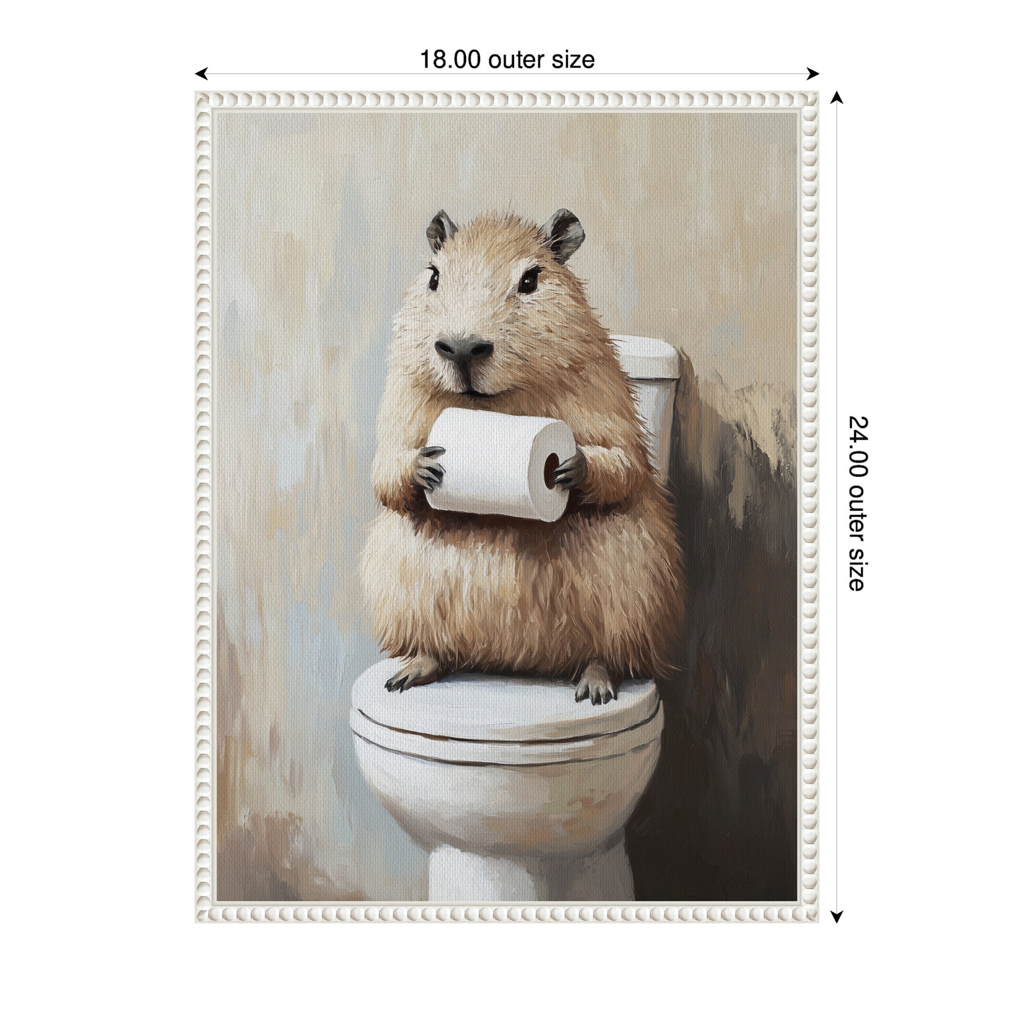 Sylvie Capybara Angled Holding Toilet Paper Roll Toilet Bathroom Art Framed Canvas by The Creative Bunch Studio