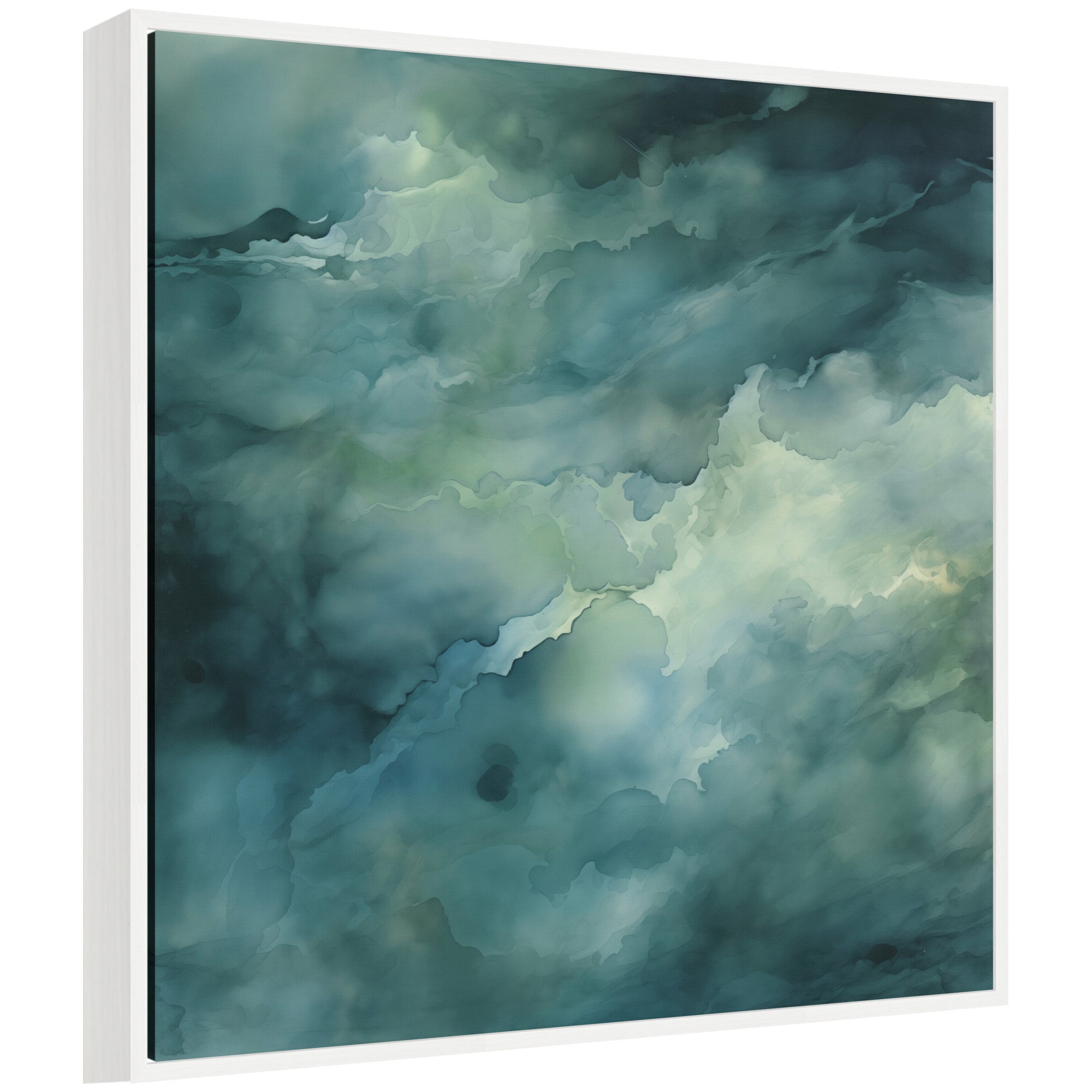 Sylvie Rich Green Teal Watery Abstract Framed Canvas by The Creative Bunch Studio