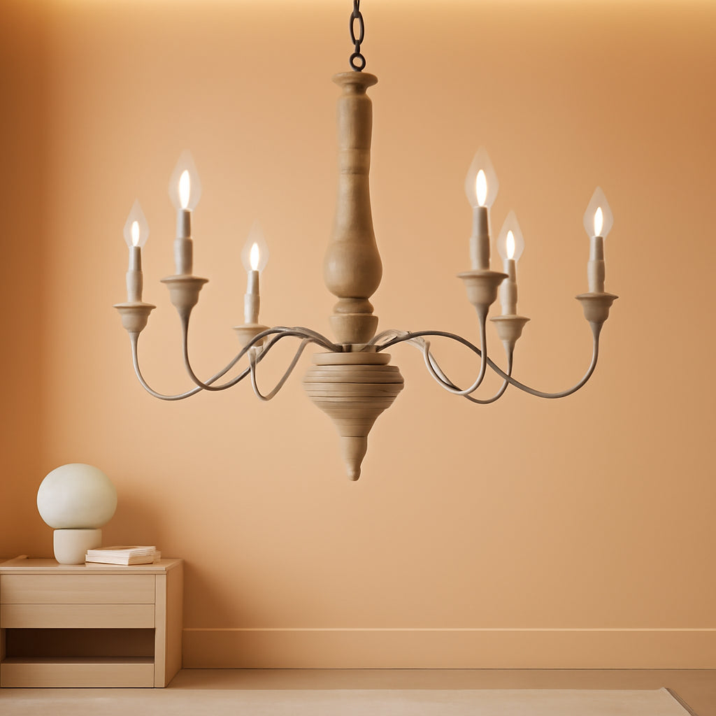 Distressed Wood French Country Chandelier 6 Lights-0