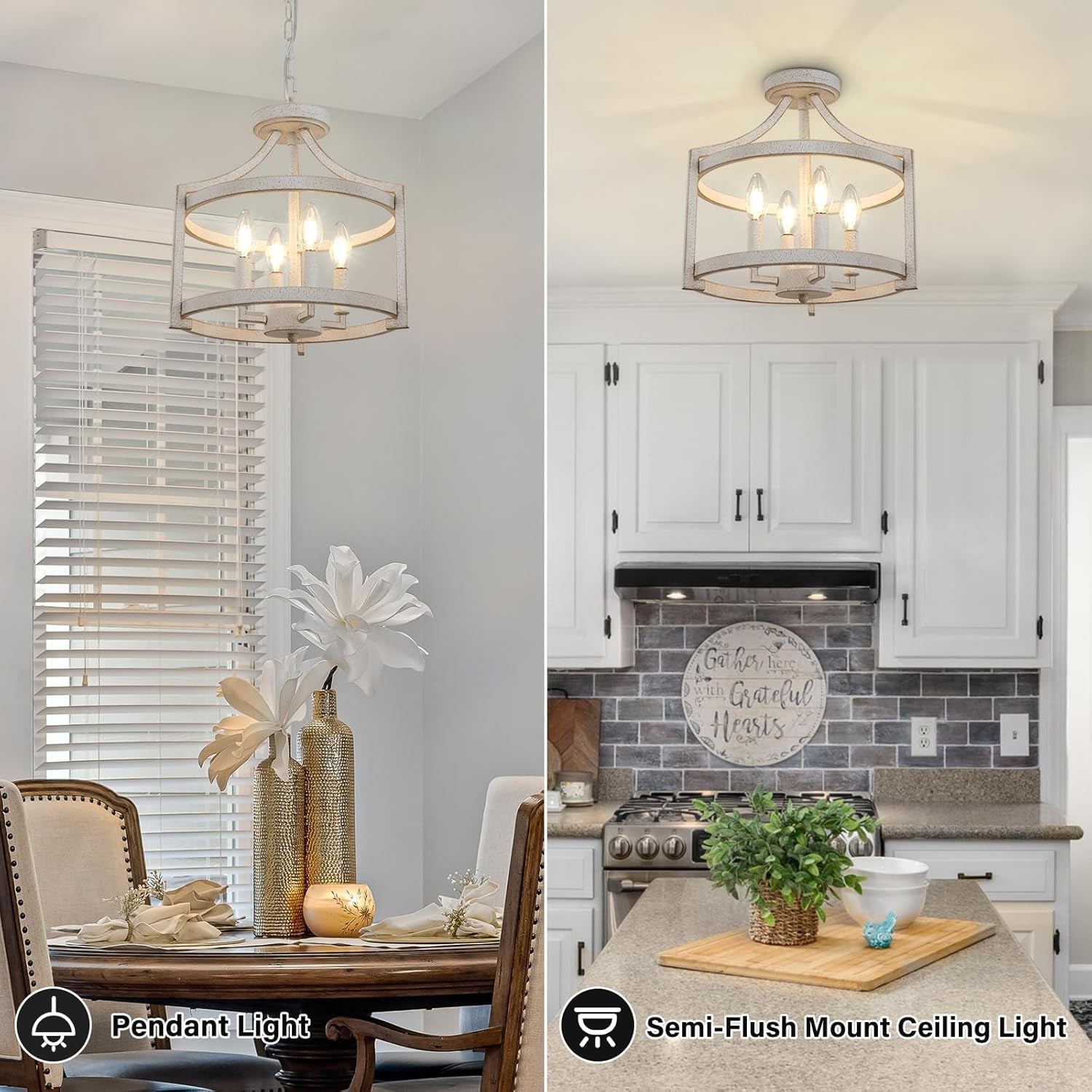 4 Light Farmhouse Chandelier Distressed White Finish-1