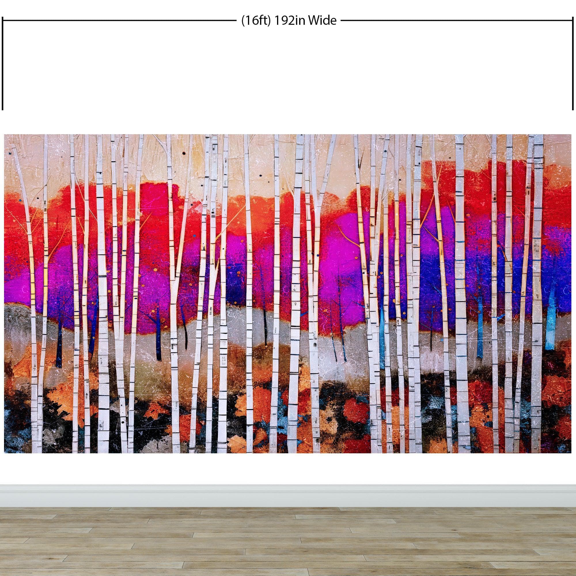 Colorful Vibrant Birch Tree Forest Wallpaper. #6649