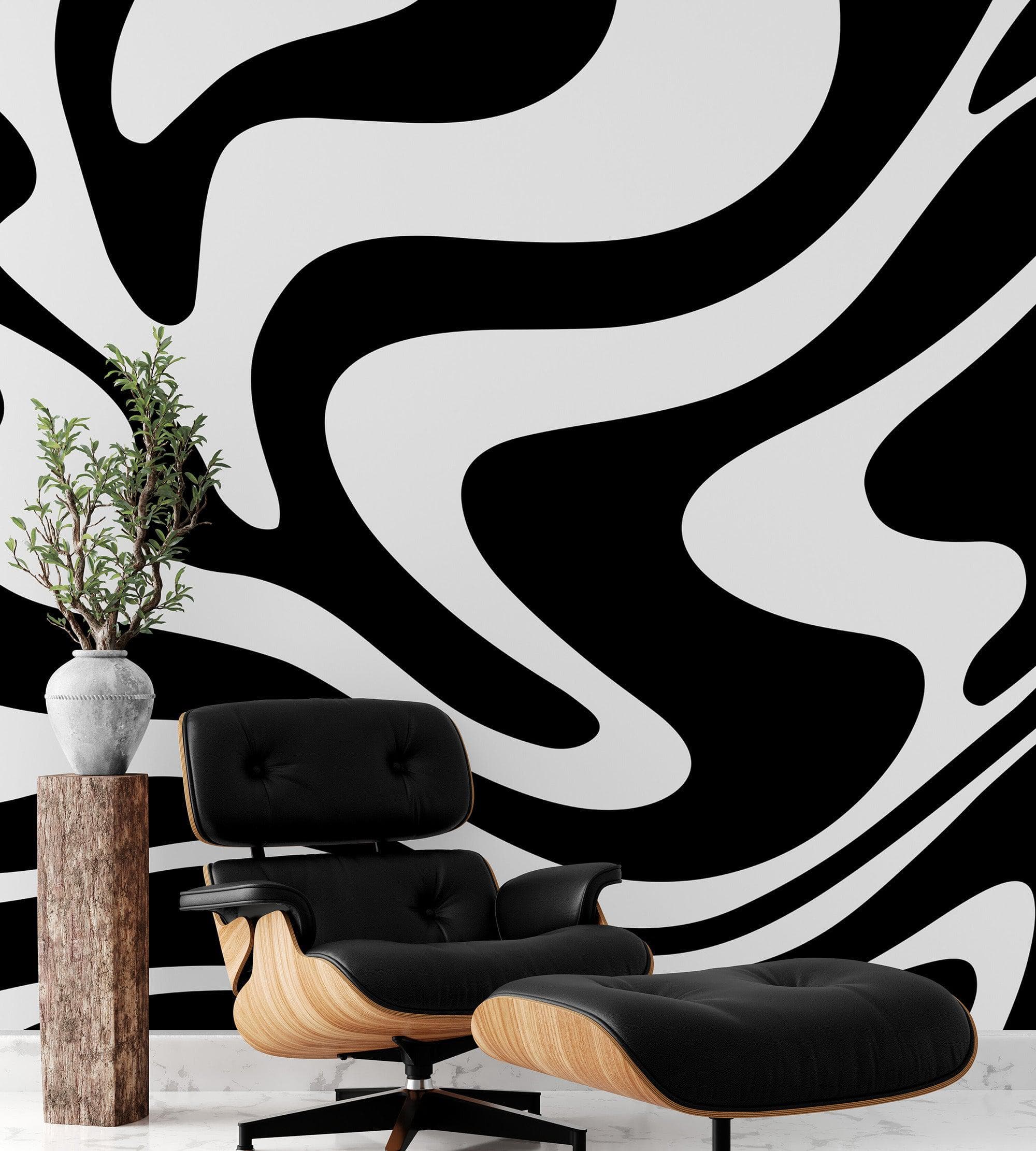 Black Swirly Line Wallpaper. Contemporary Art Decor. Modern Aesthetic. #6679