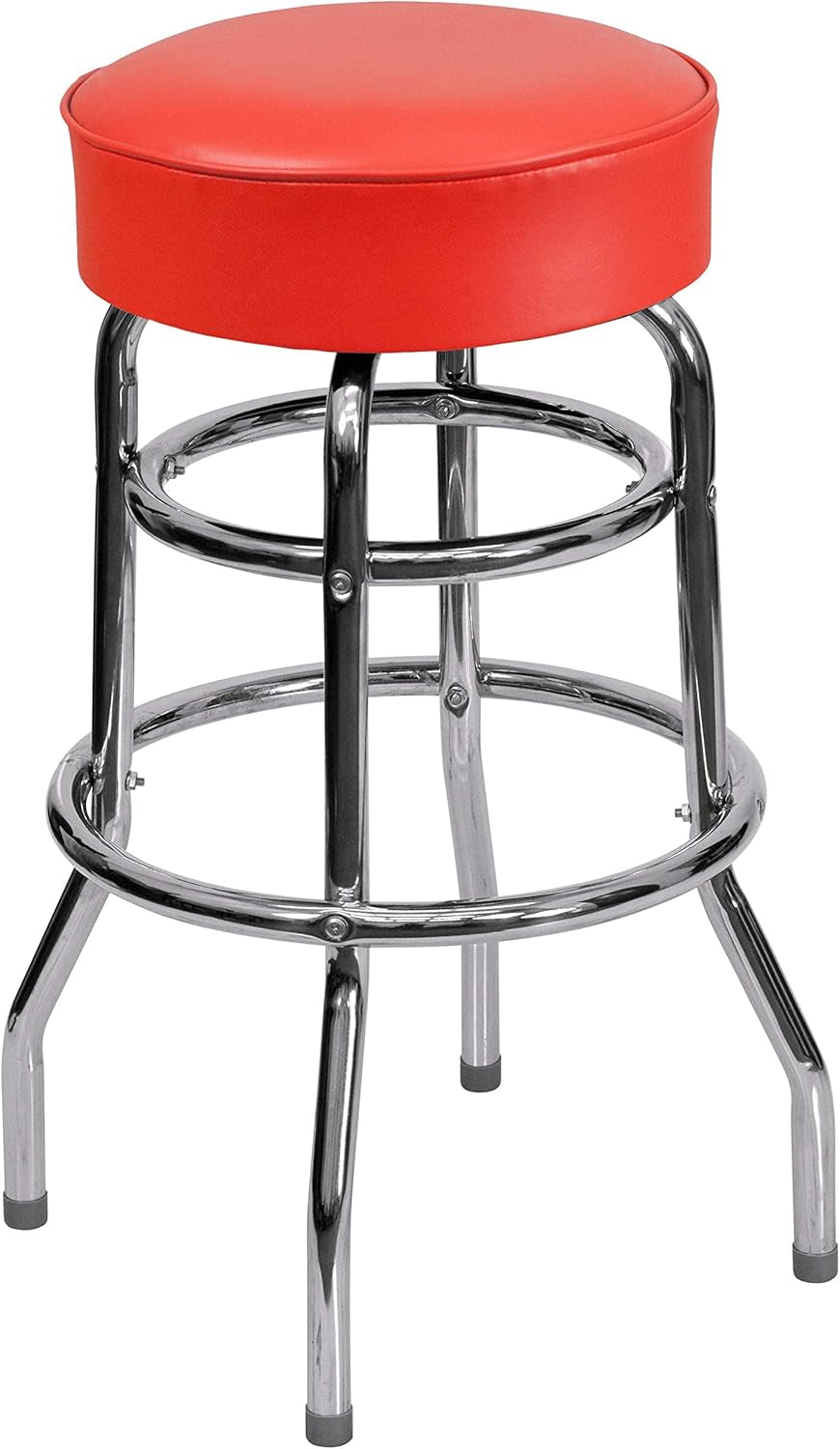 Bruno 2 Pack Chrome Barstool With Red Seat Double Ring