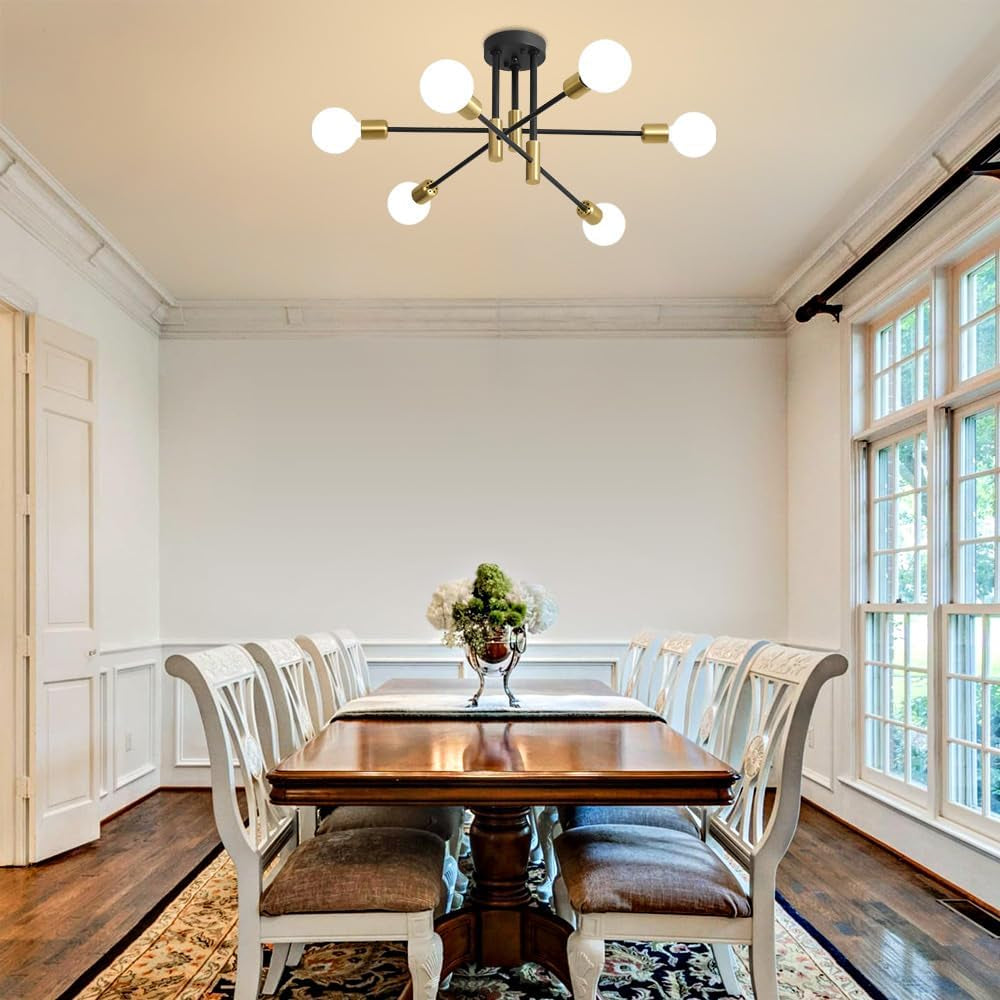 31 Inch 6 Light Sputnik Chandelier Goldtone and Black-1