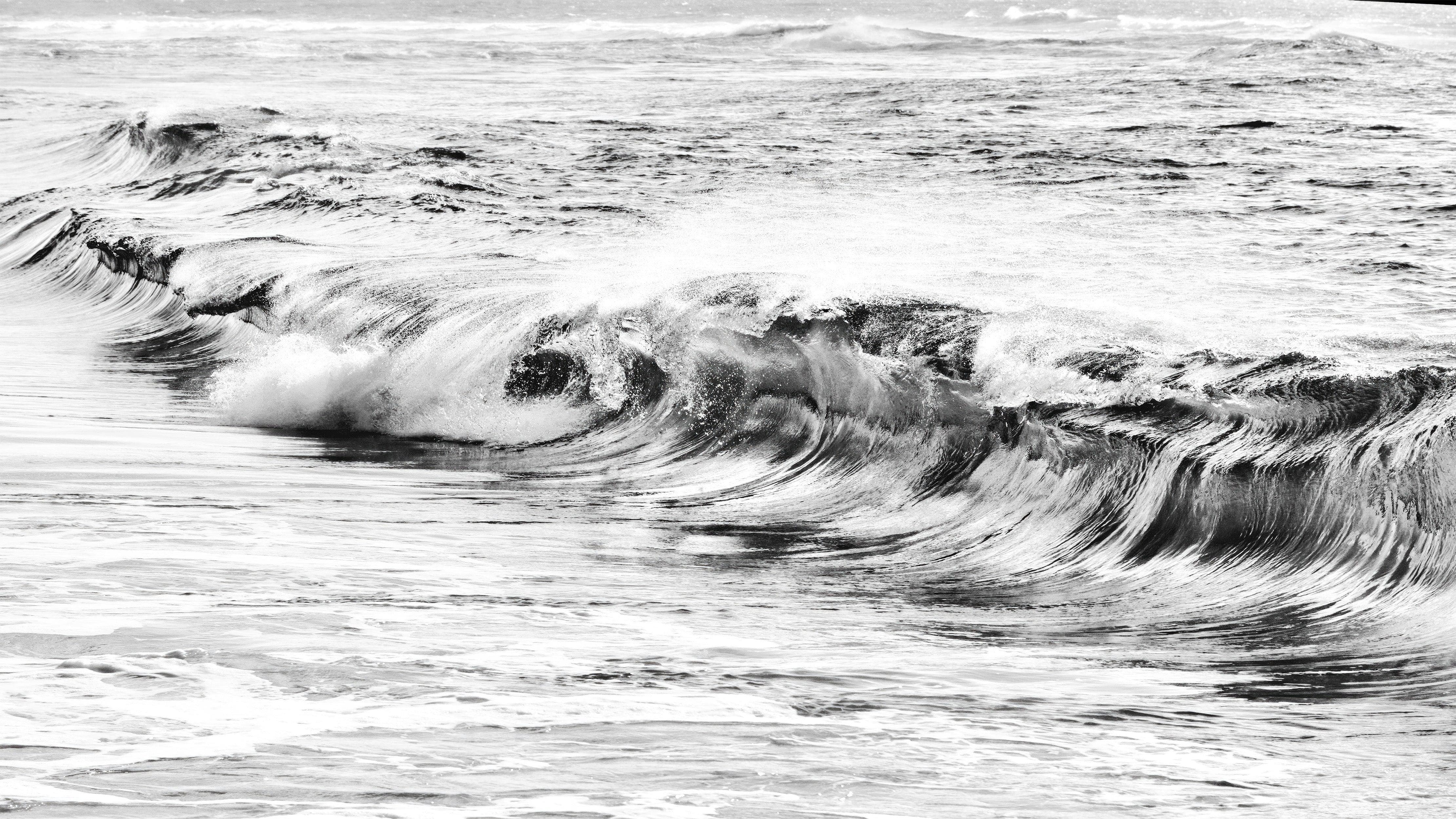Ocean Wave Wallpaper. Black and White Surf Theme Wall Mural. #6709