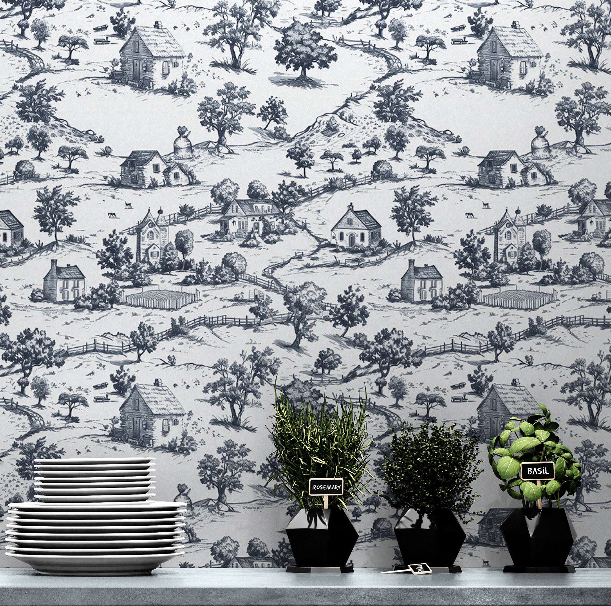 Rustic Wallpaper Peel and Stick Wall Mural. Countryside Motif Wall Decor. #6729