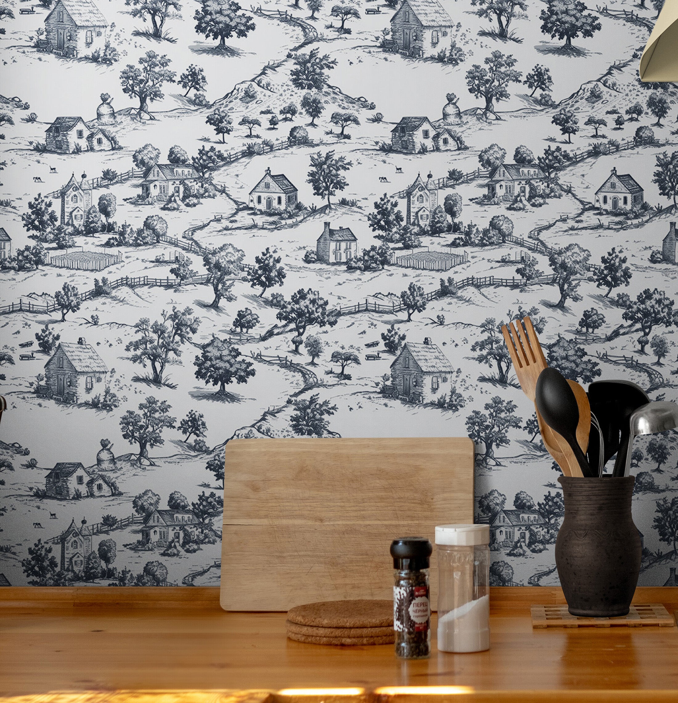 Rustic Wallpaper Peel and Stick Wall Mural. Countryside Motif Wall Decor. #6729