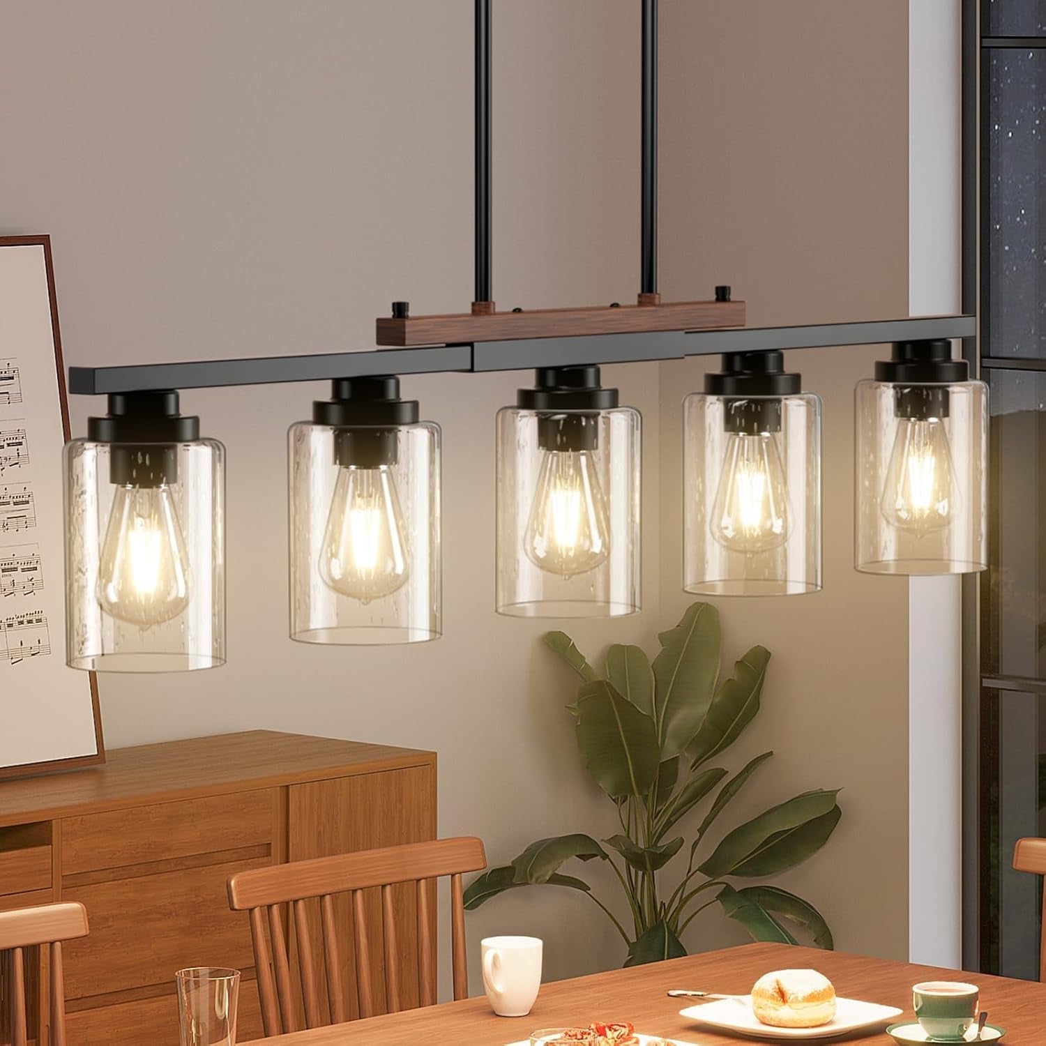 Five Light Farmhouse Dining Room Chandelier Black Metal-1