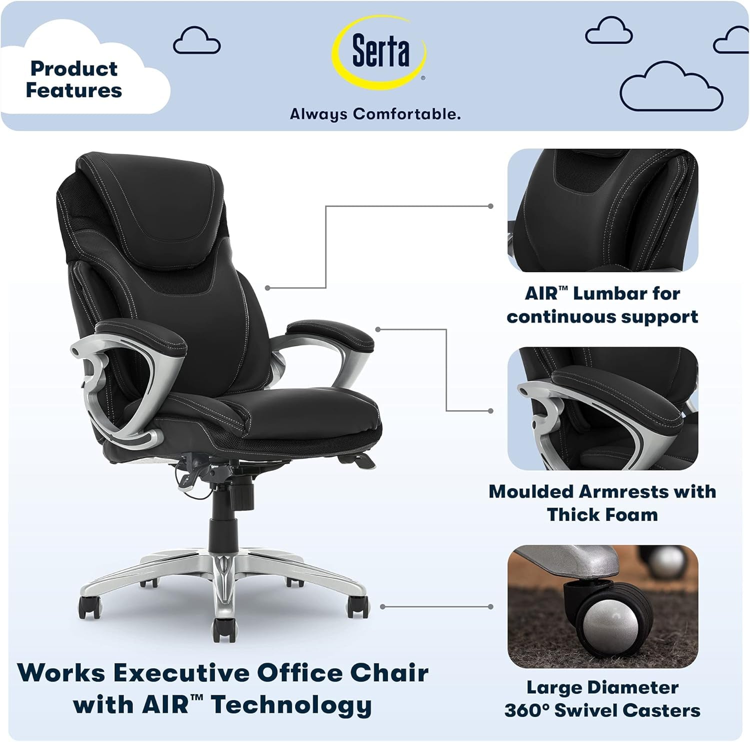 Black Executive Office Chair With Air Lumbar Technology