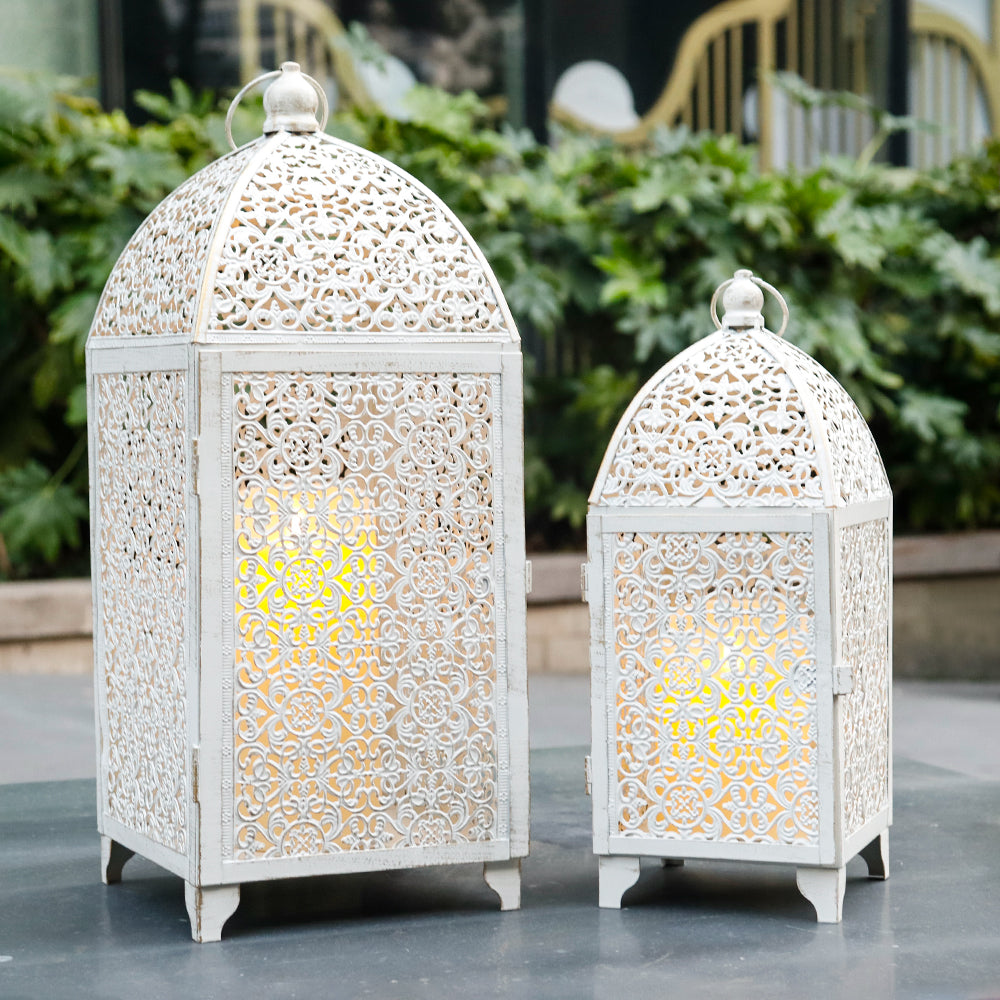 12''&16.5'' High Vintage Hanging Decorative Candle Lantern(Set of 2 White)-0