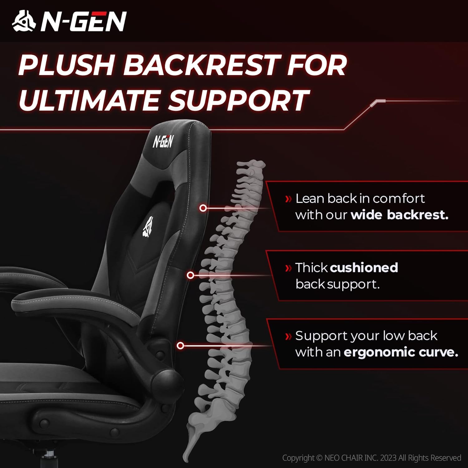 N-GEN Ergonomic Gaming Chair With Lumbar Support Gray PU Leather