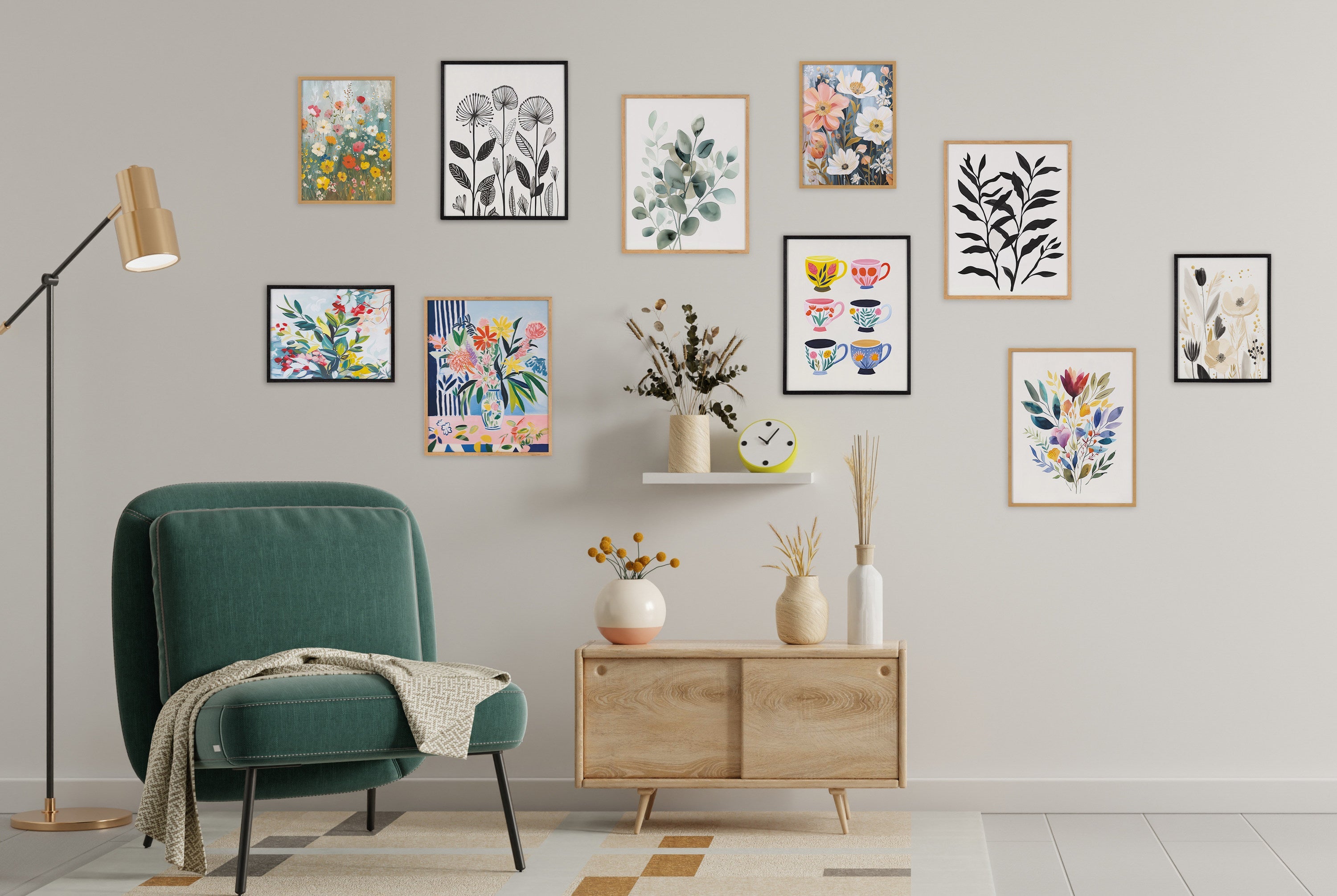 Gallery Botanical Coffee Shop Tea Cups Print by The Creative Bunch Studio