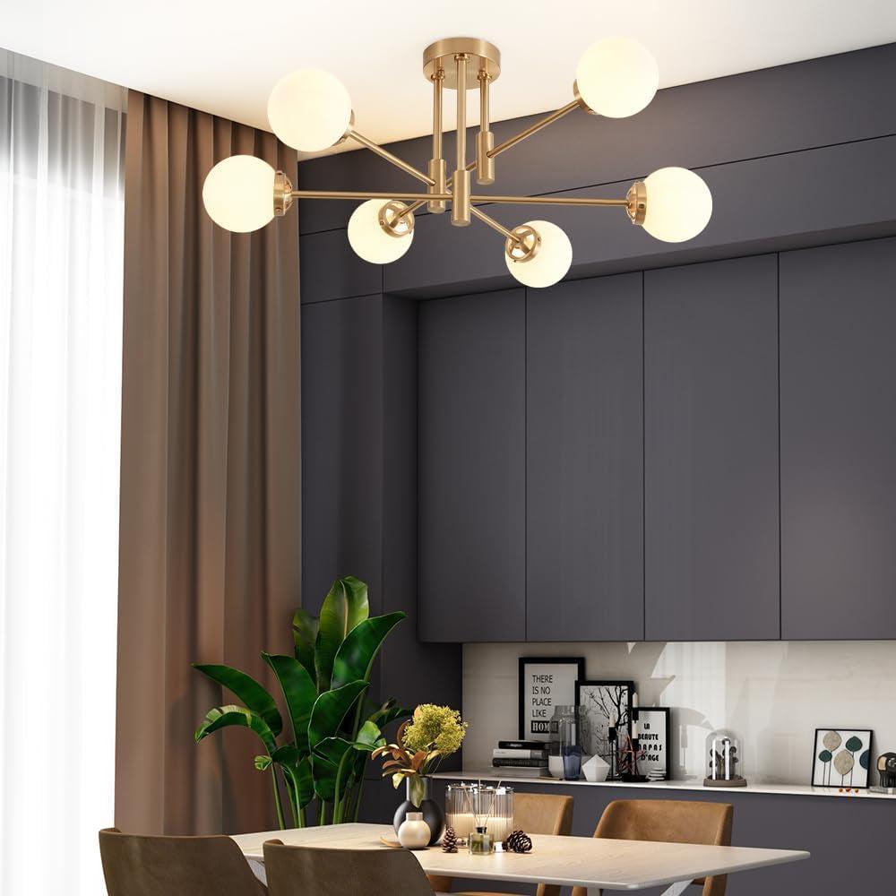Gold Sputnik Chandelier Glass Globe Shade Modern Light