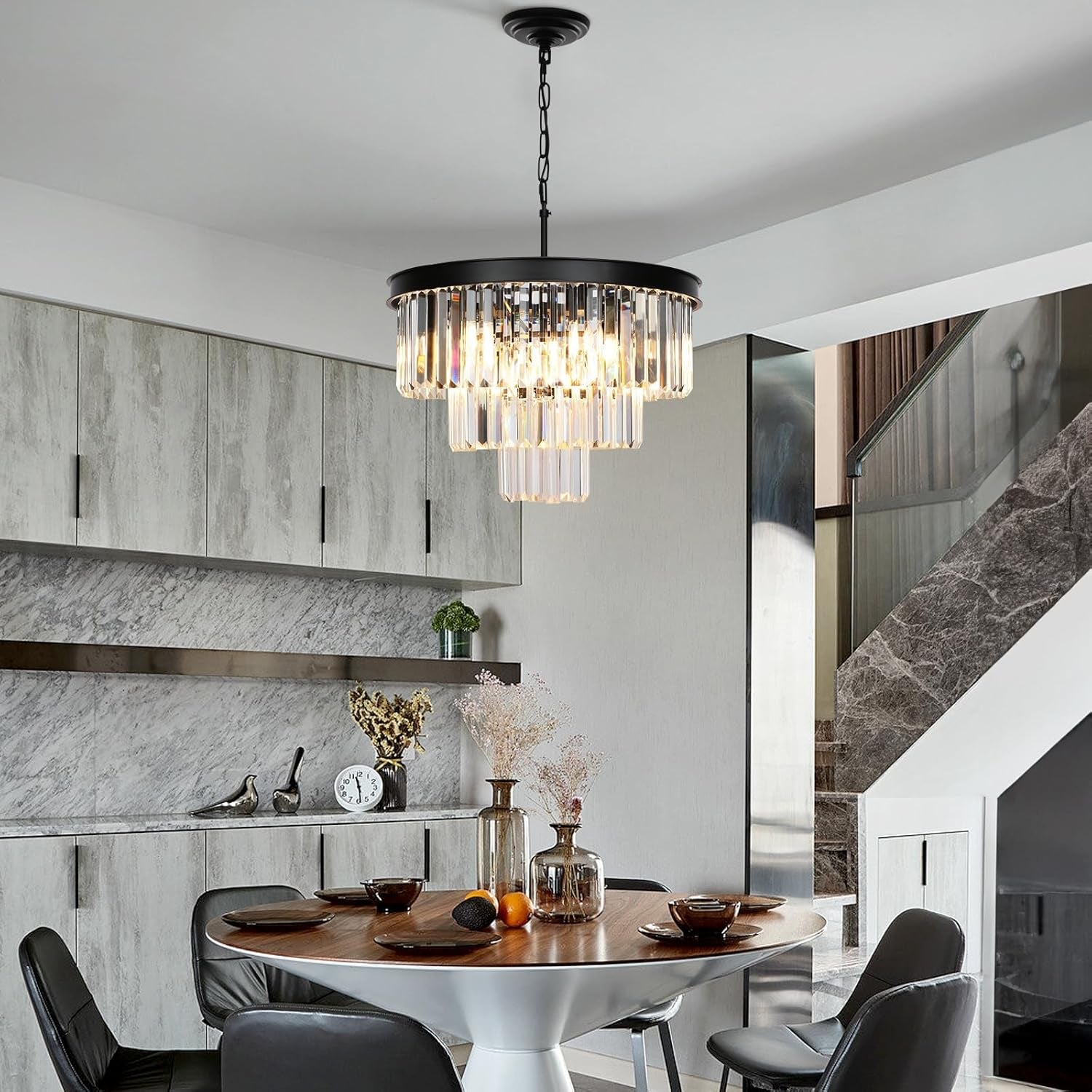 Luxurious Black Crystal Chandelier Nine Light Round-1