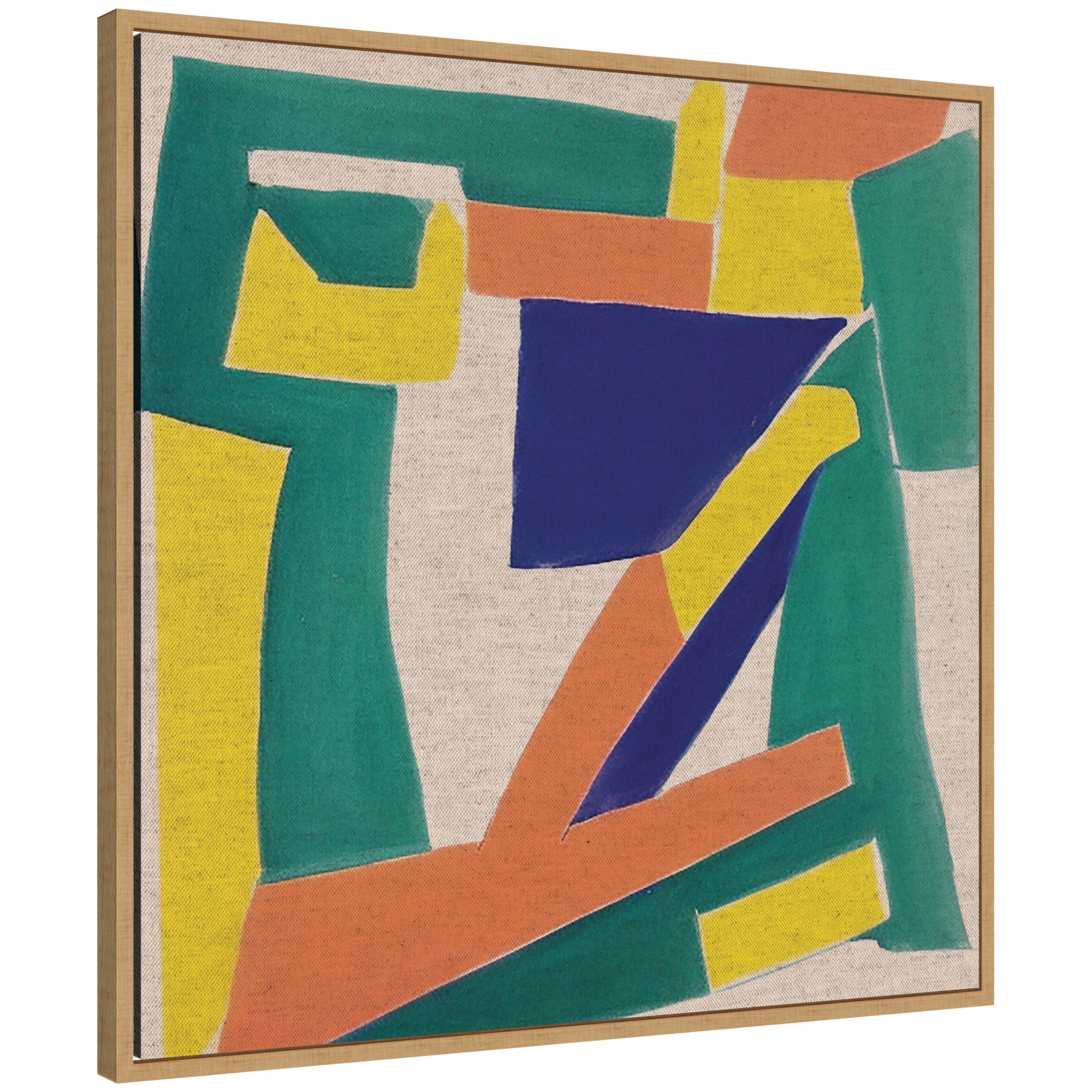 Sylvie Retro Refresh Painterly Shapes Neutral Linen Framed Canvas by The Creative Bunch Studio