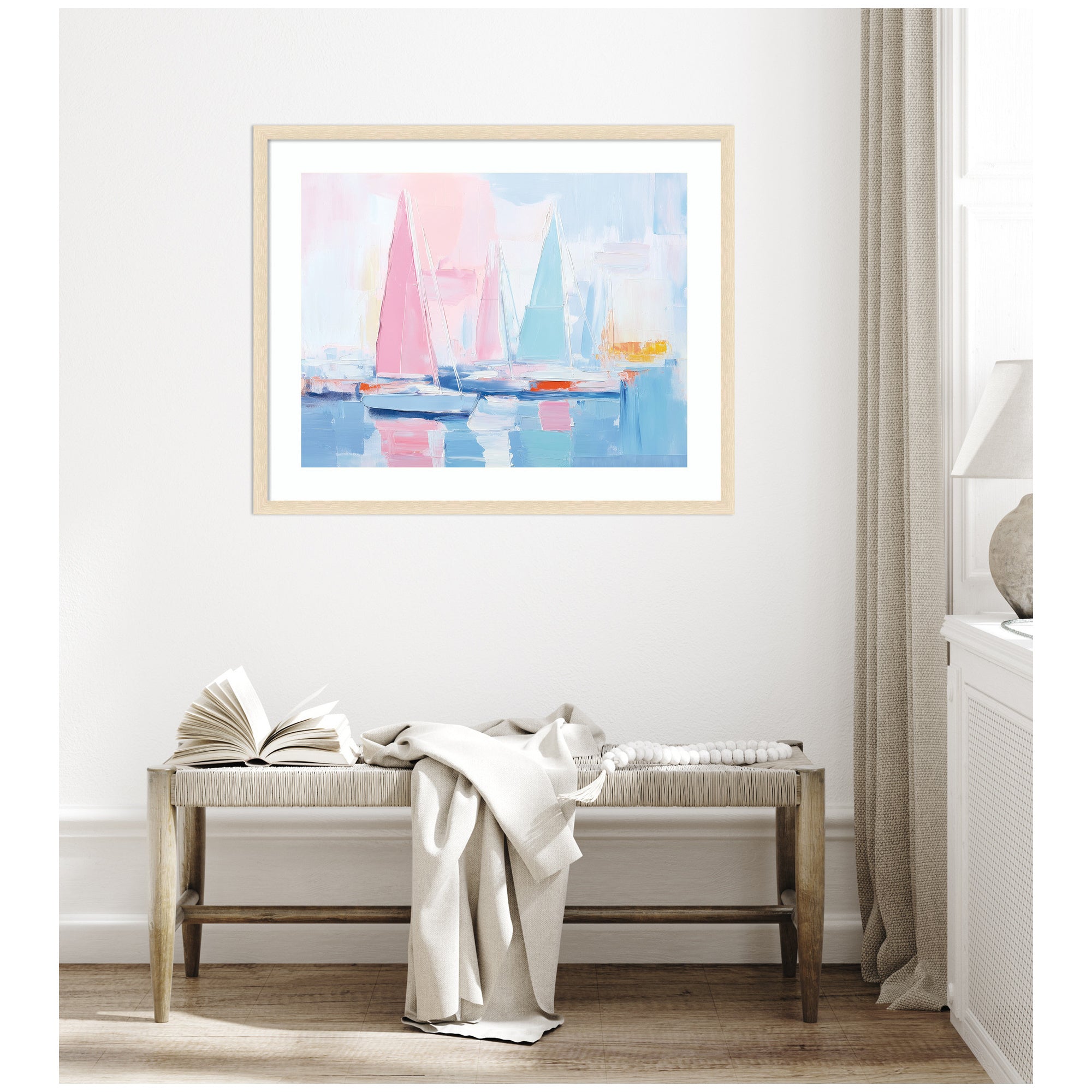 Framed Art Abstract Sailboat Harbor Landscape by The Creative Bunch Studio