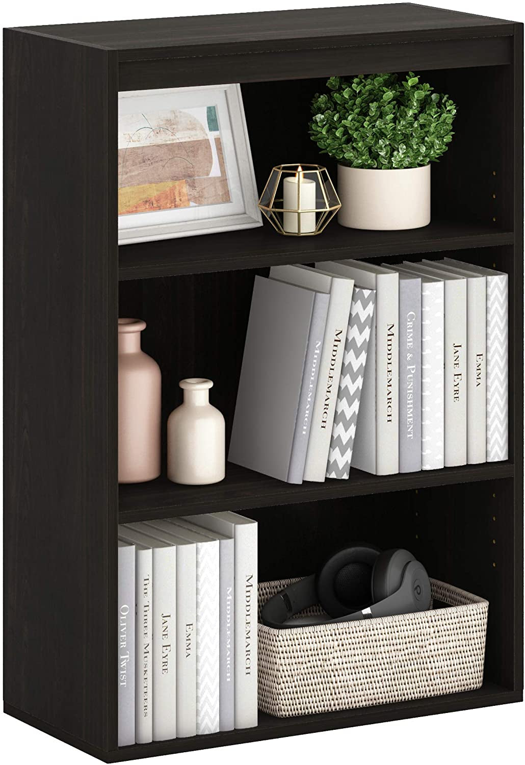 Pasir 3 Tier Open Shelf Bookcase Dark Espresso 31 Inch