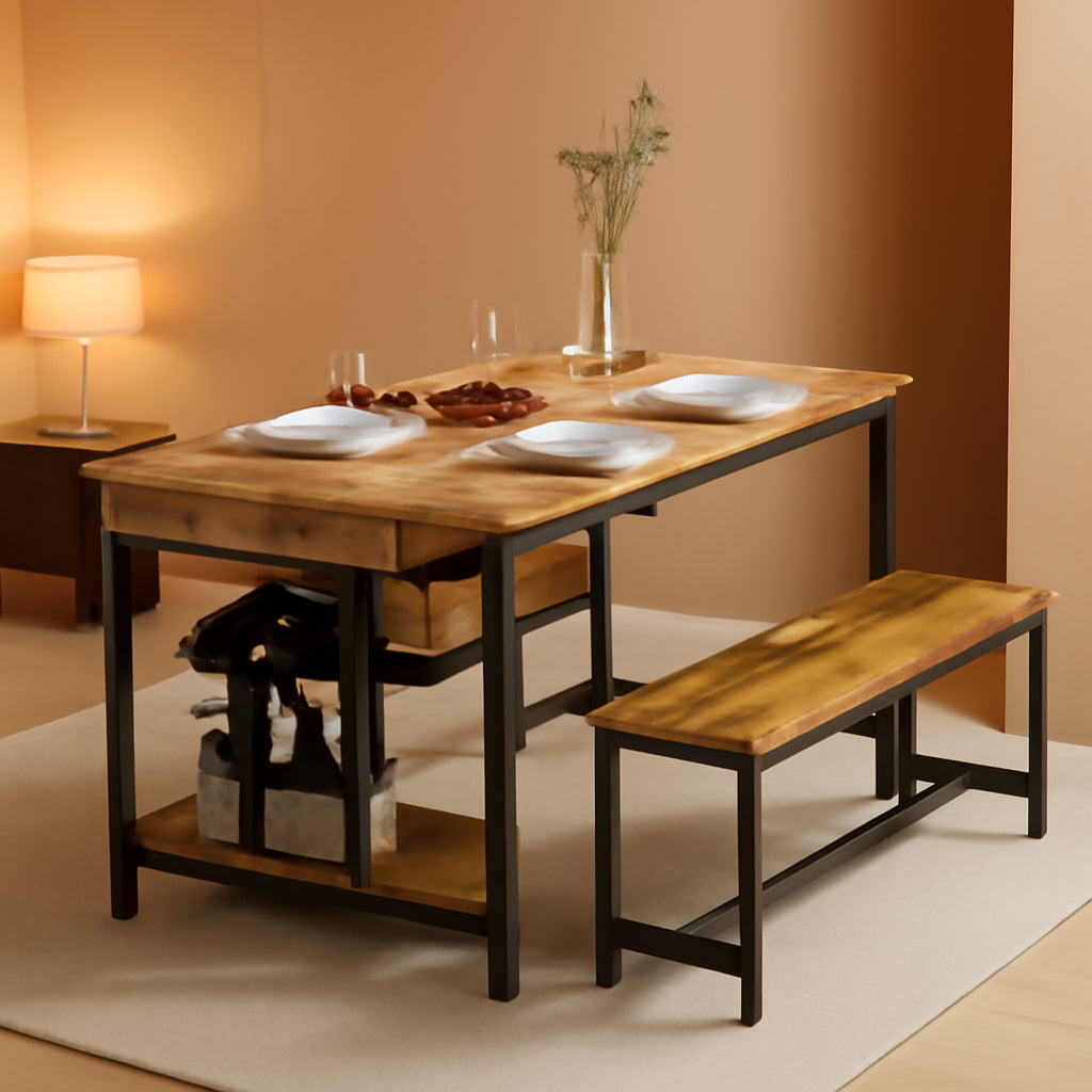 Rustic Dining Table Set For 4 To 6 With Storage Drawer