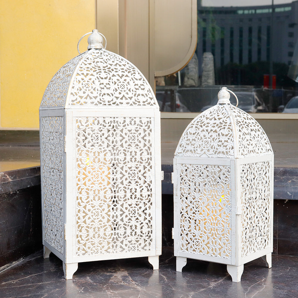 12''&16.5'' High Vintage Hanging Decorative Candle Lantern(Set of 2 White)-1