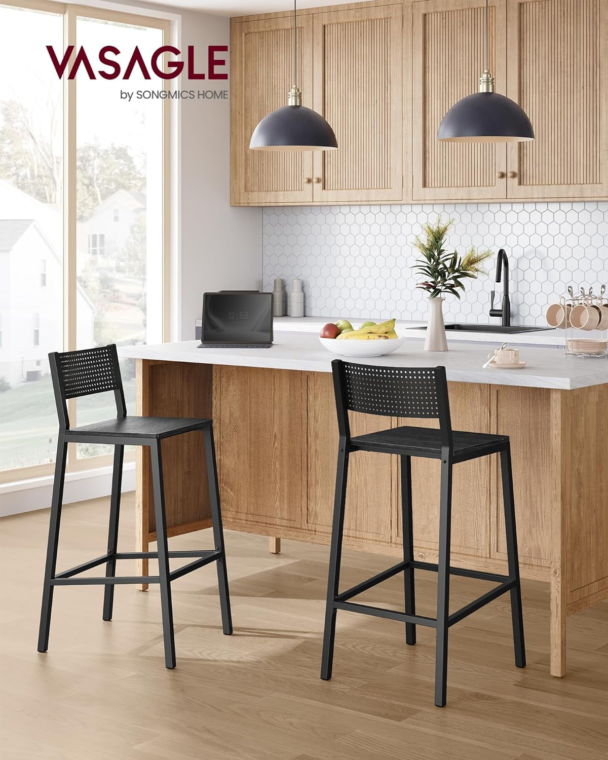 Industrial Charcoal Gray Bar Stools Set Of 2 for Kitchen