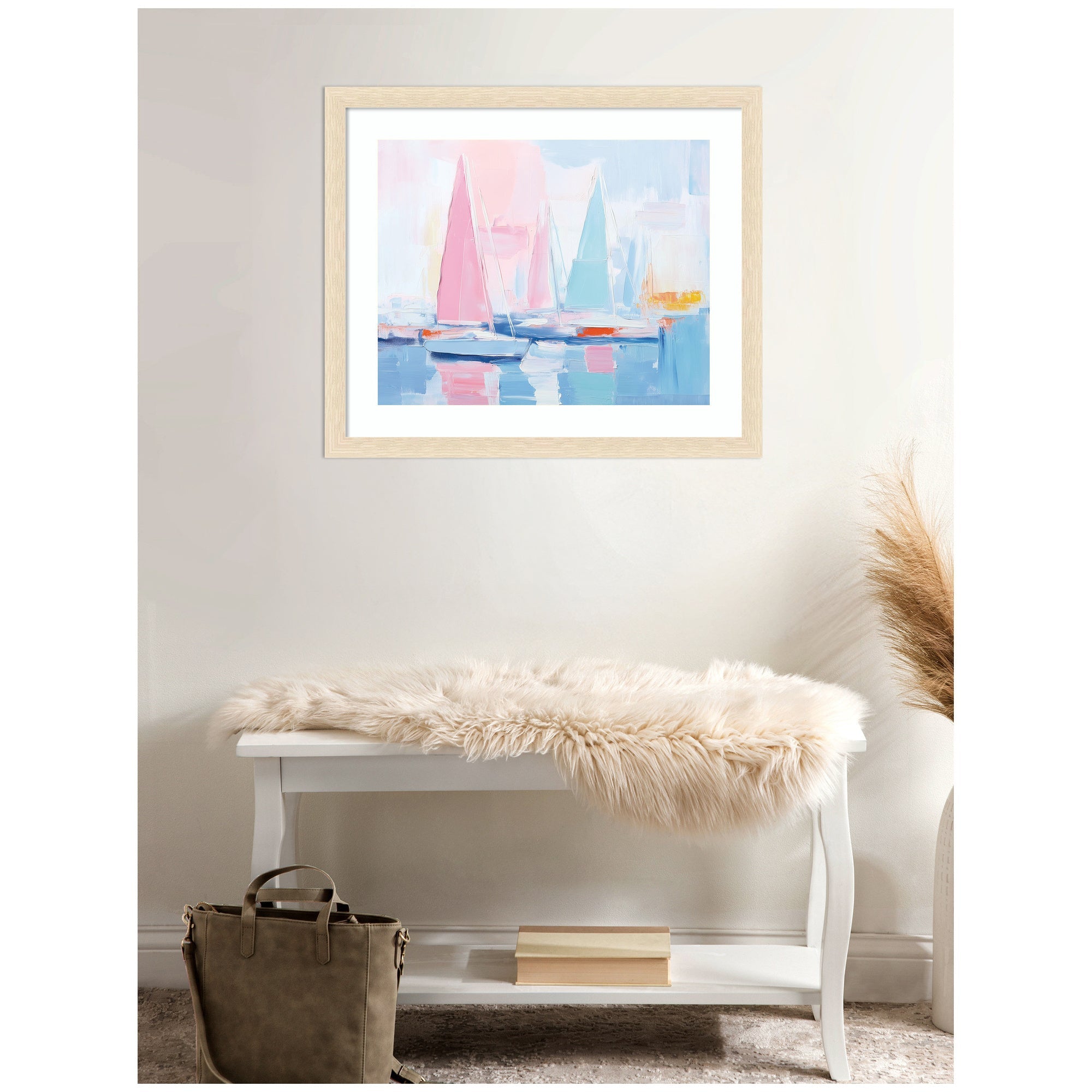 Framed Art Abstract Sailboat Harbor Landscape by The Creative Bunch Studio