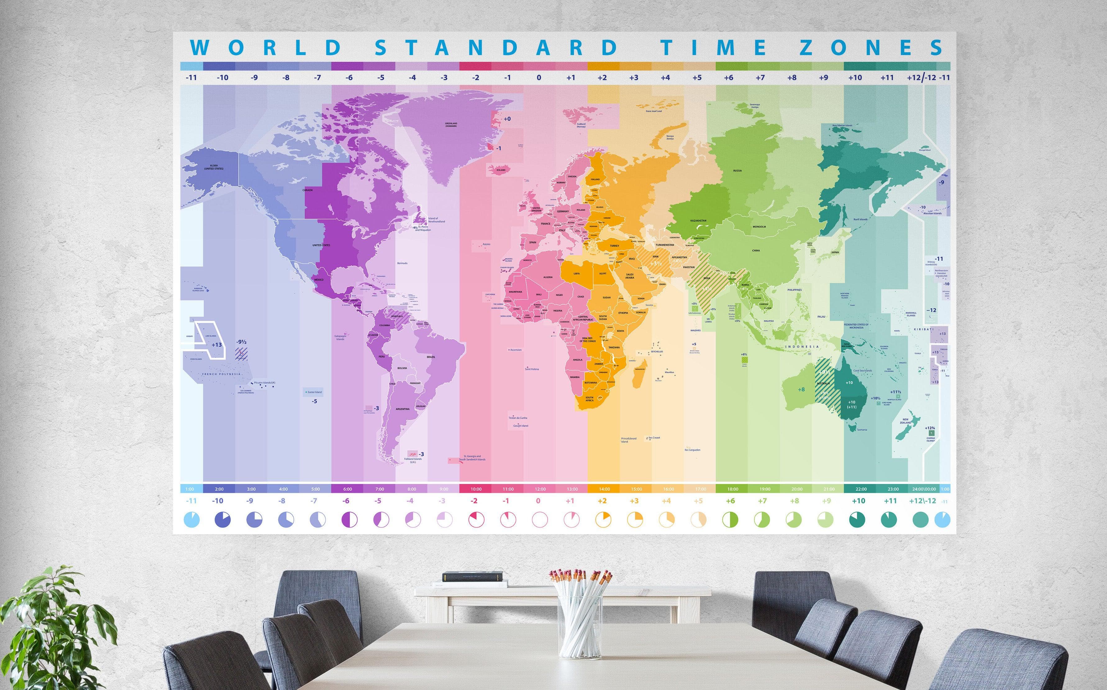 World Time Zone Wallpaper. Office Wall Mural. #6948