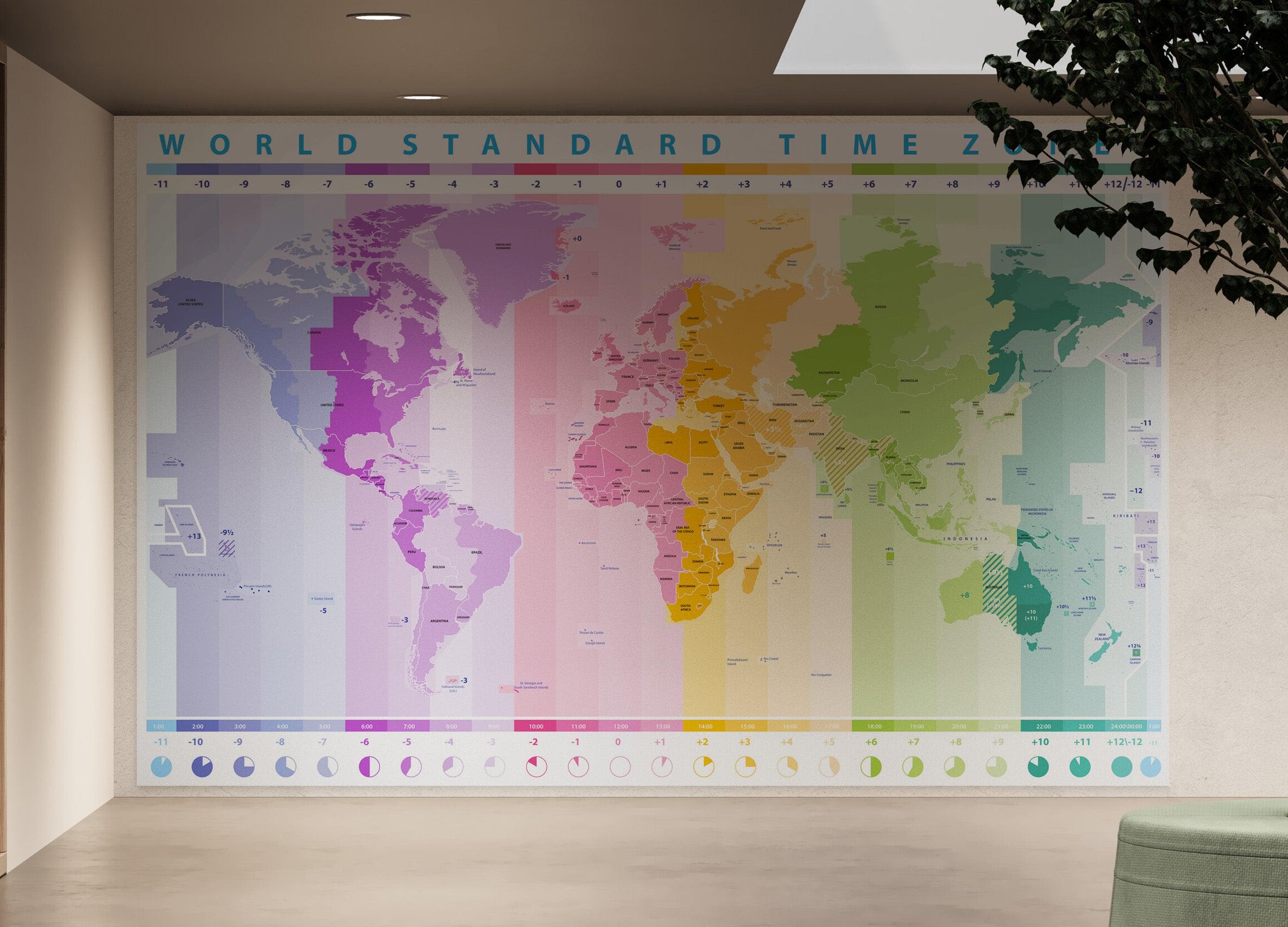 World Time Zone Wallpaper. Office Wall Mural. #6948