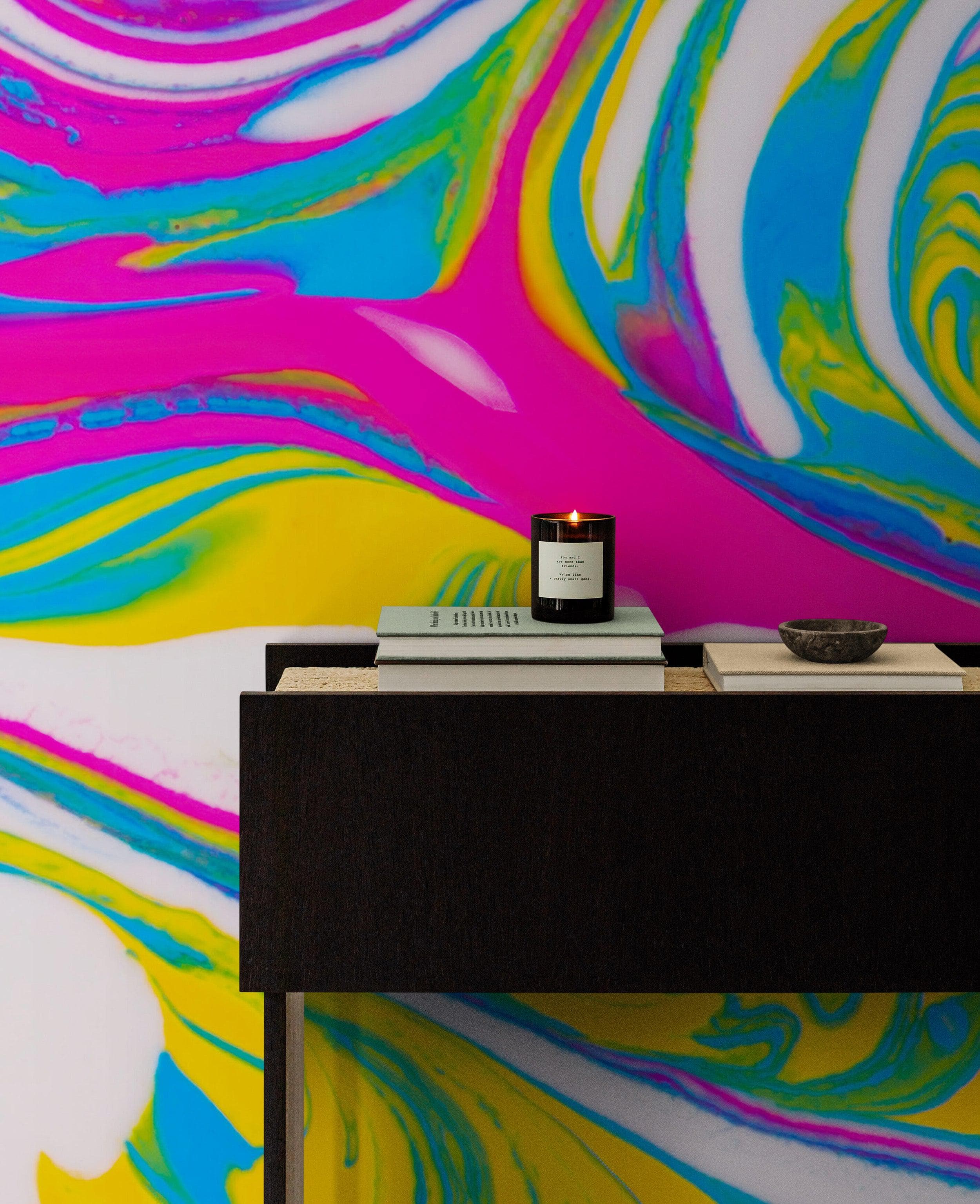 Vibrant Neon Ink Swirl Wallpaper. Abstract Pink, Yellow & Blue Colors. #6980