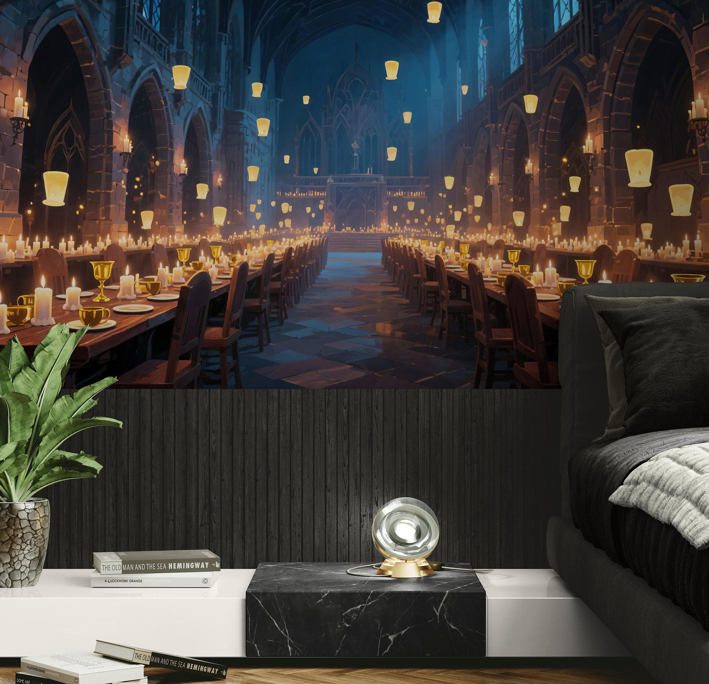 Floating Candles Great Hall Wallpaper Mural. Wizardly Dining Room Ambiance Wall Art. #6984